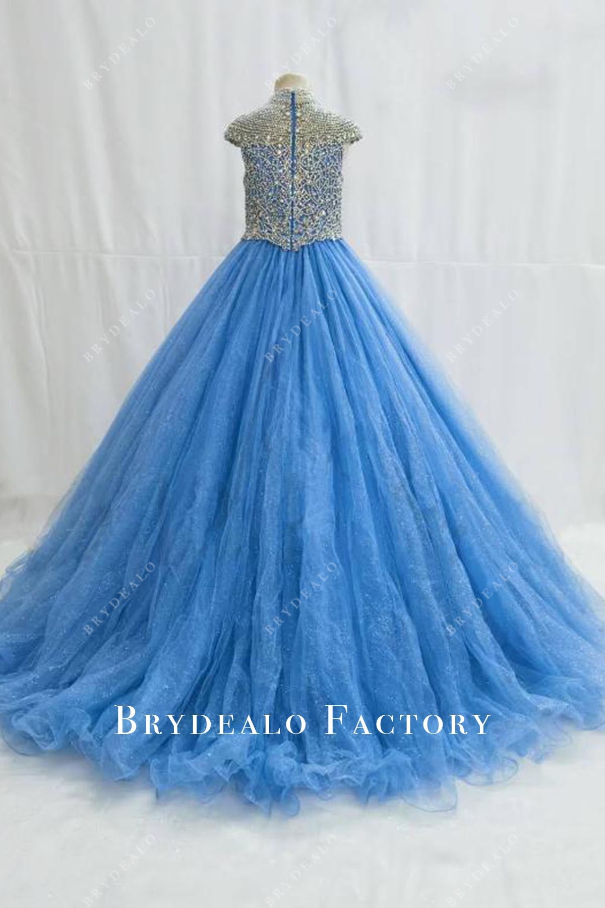 rhinestones blue a line pageant dress