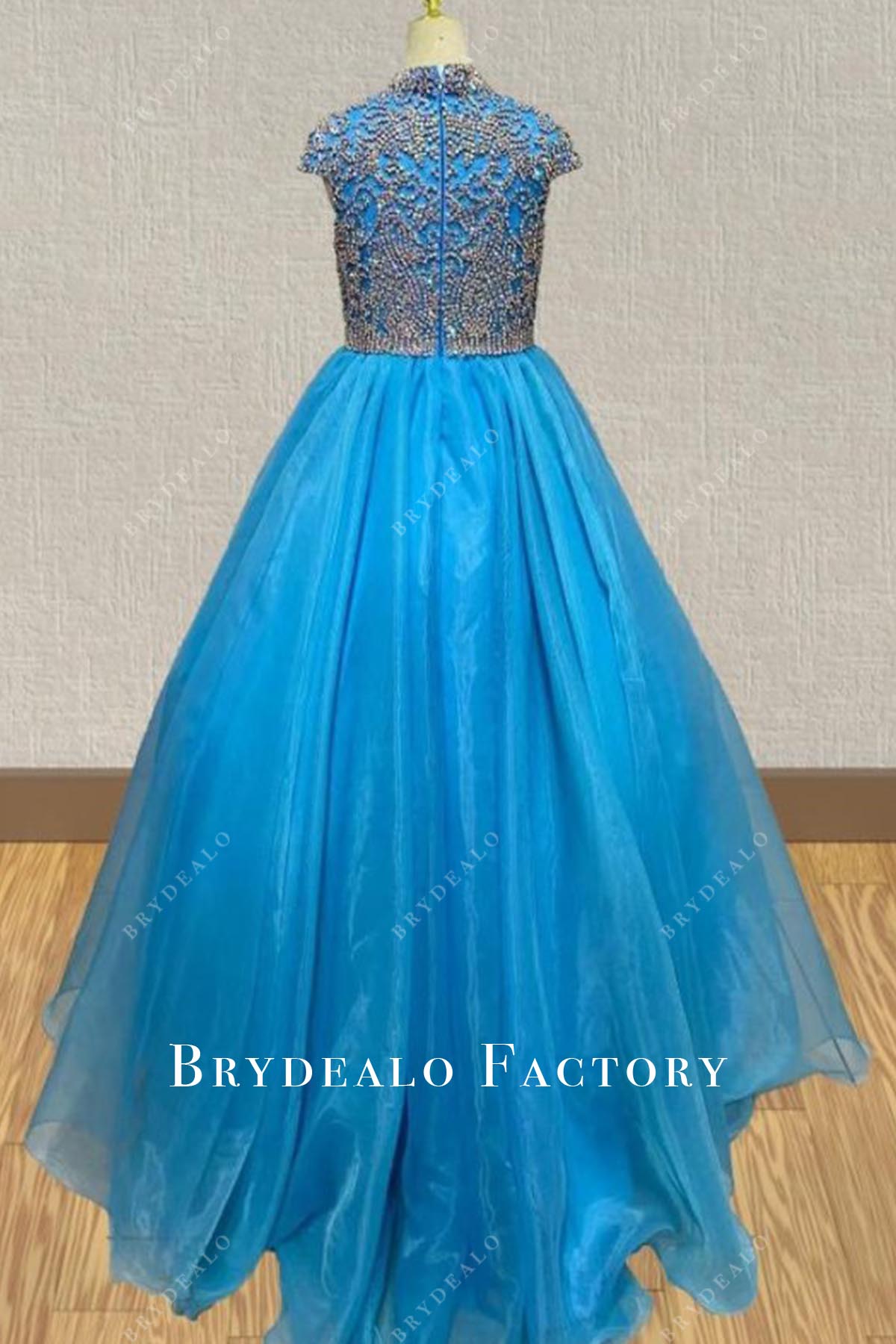 rhinestones blue a line pageant dress