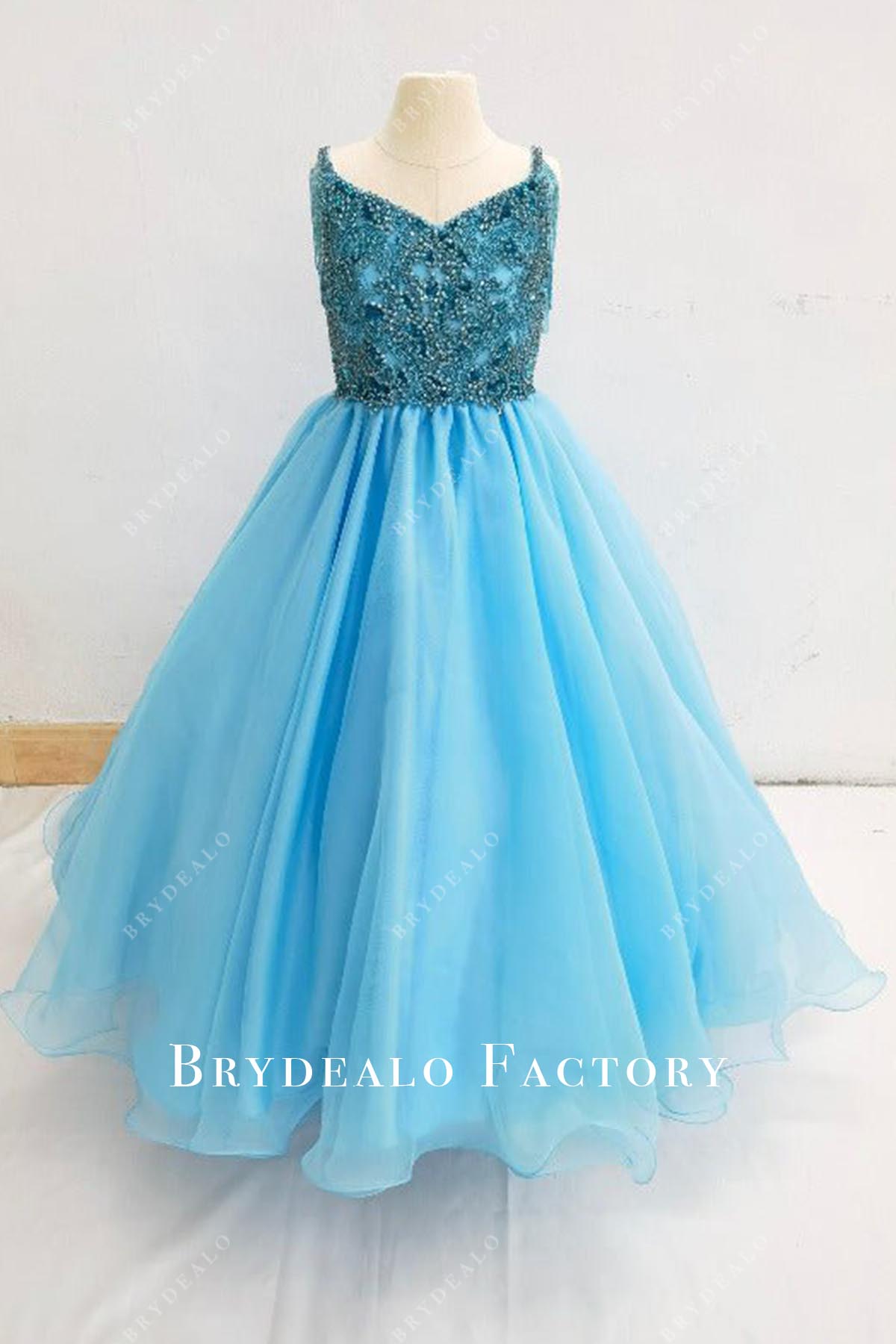 rhinestones blue a line pageant dress