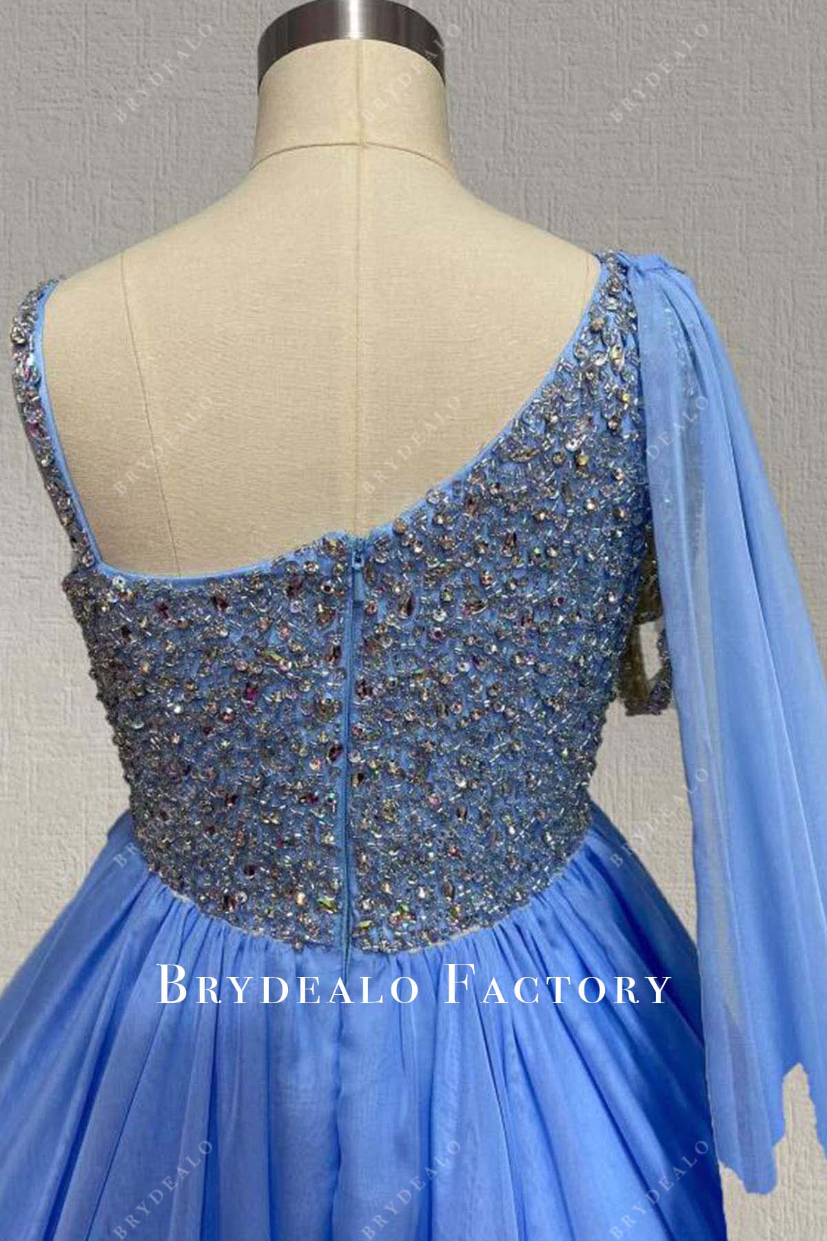 rhinestones blue pageant dress