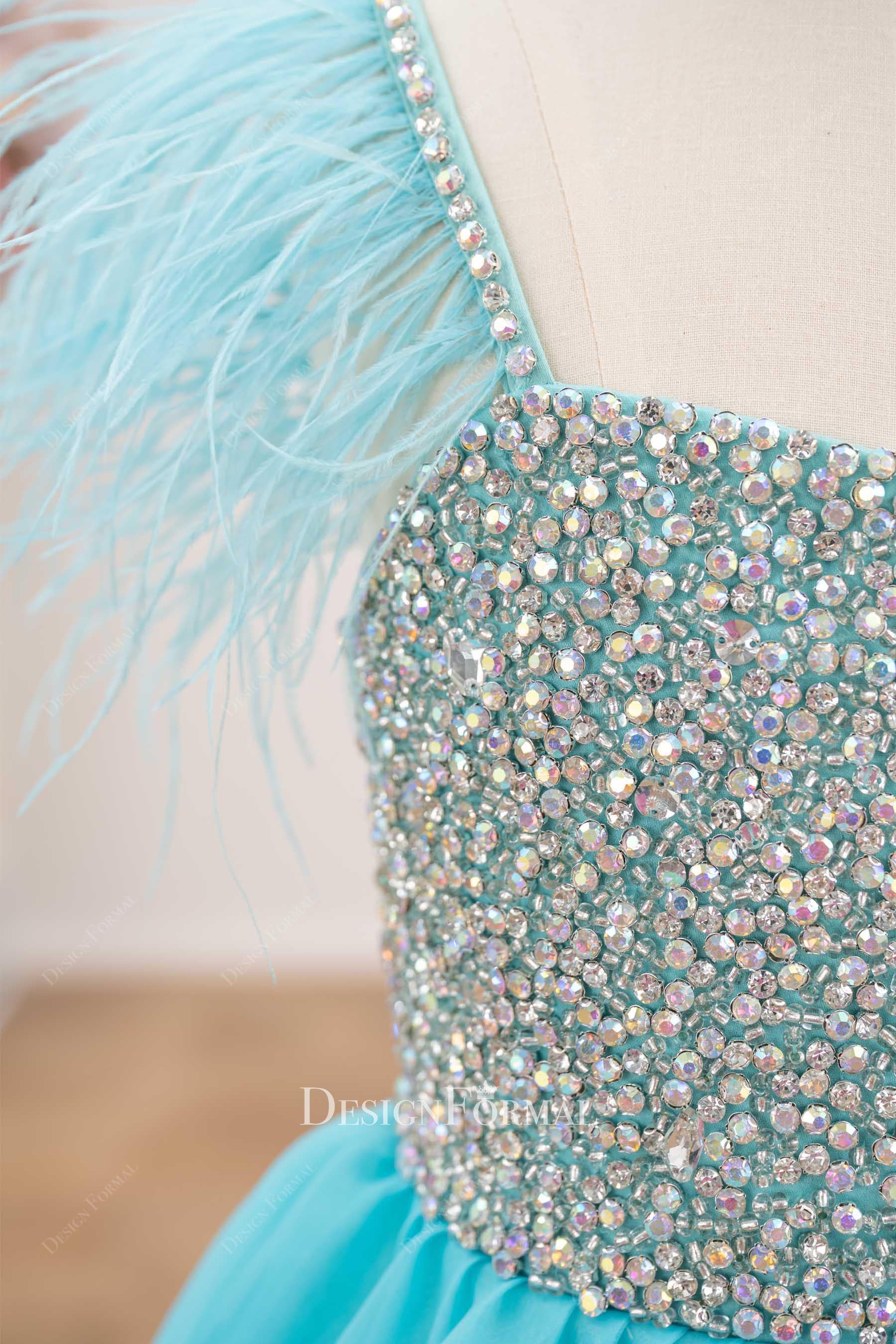 rhinestones bodice turquoise pageant gown