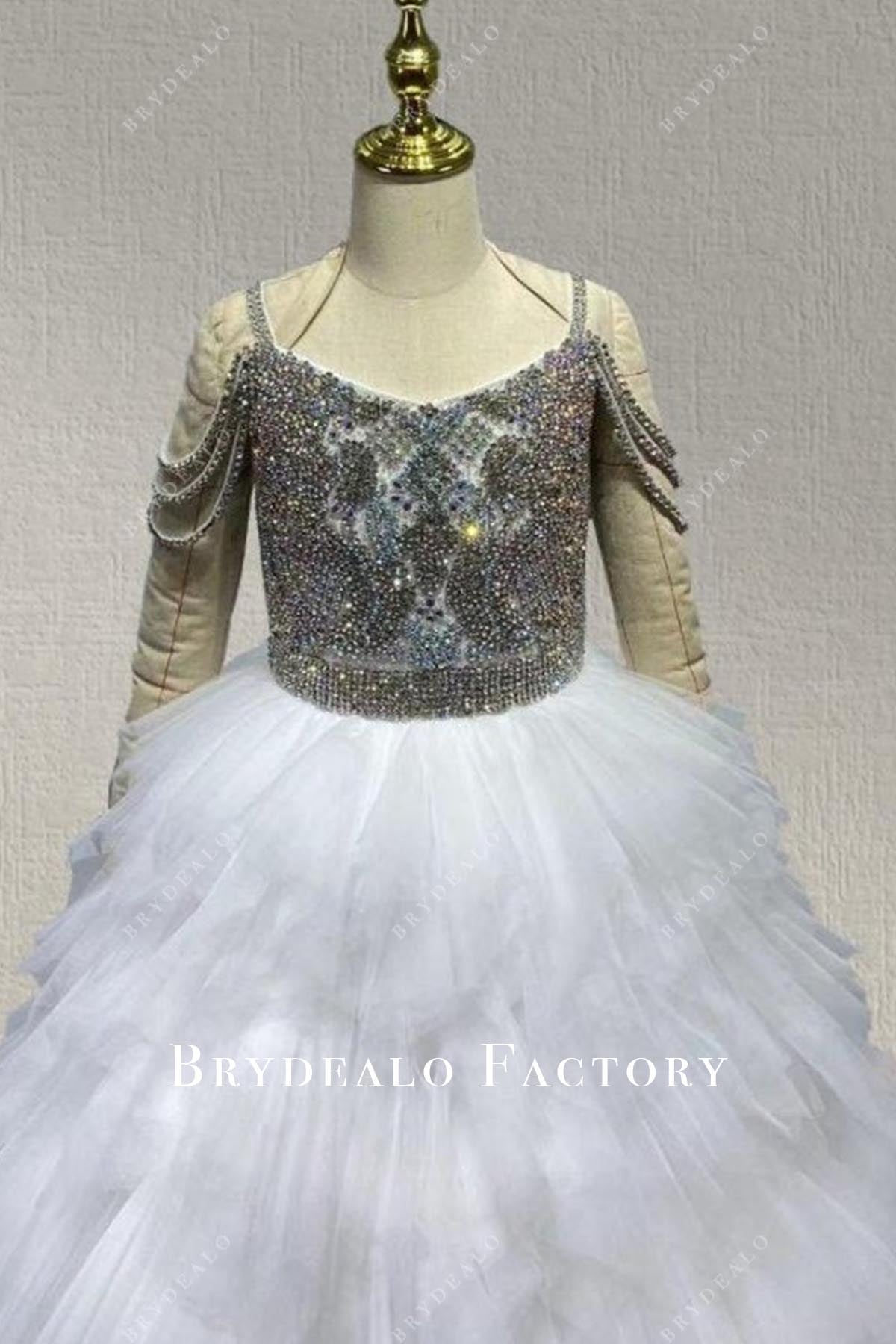 rhinestone cold shoulder sleeves pageant dress