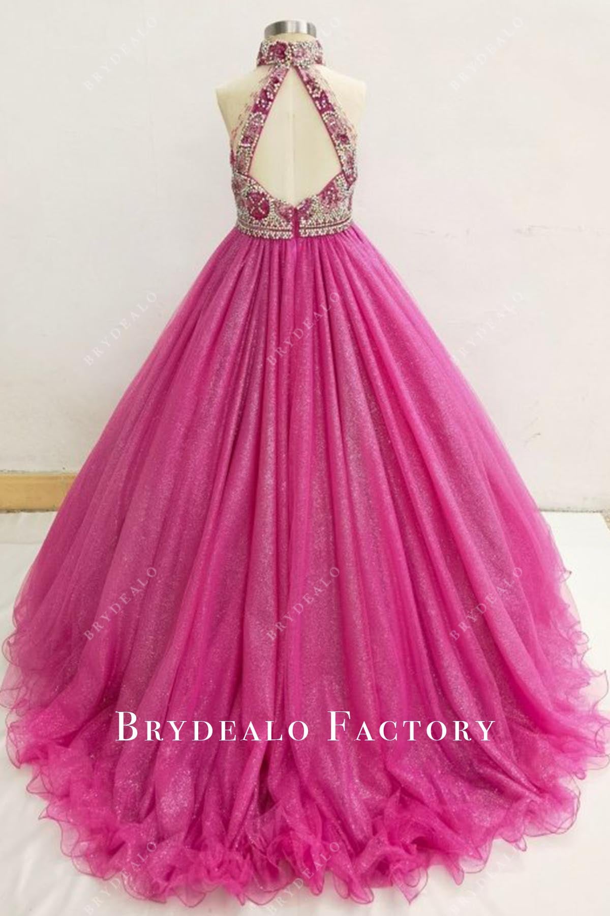 rhinestones fuchsia a line pageant dress