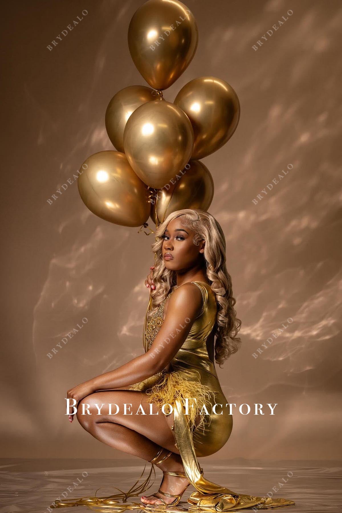 rhinestones gold mini prom dress