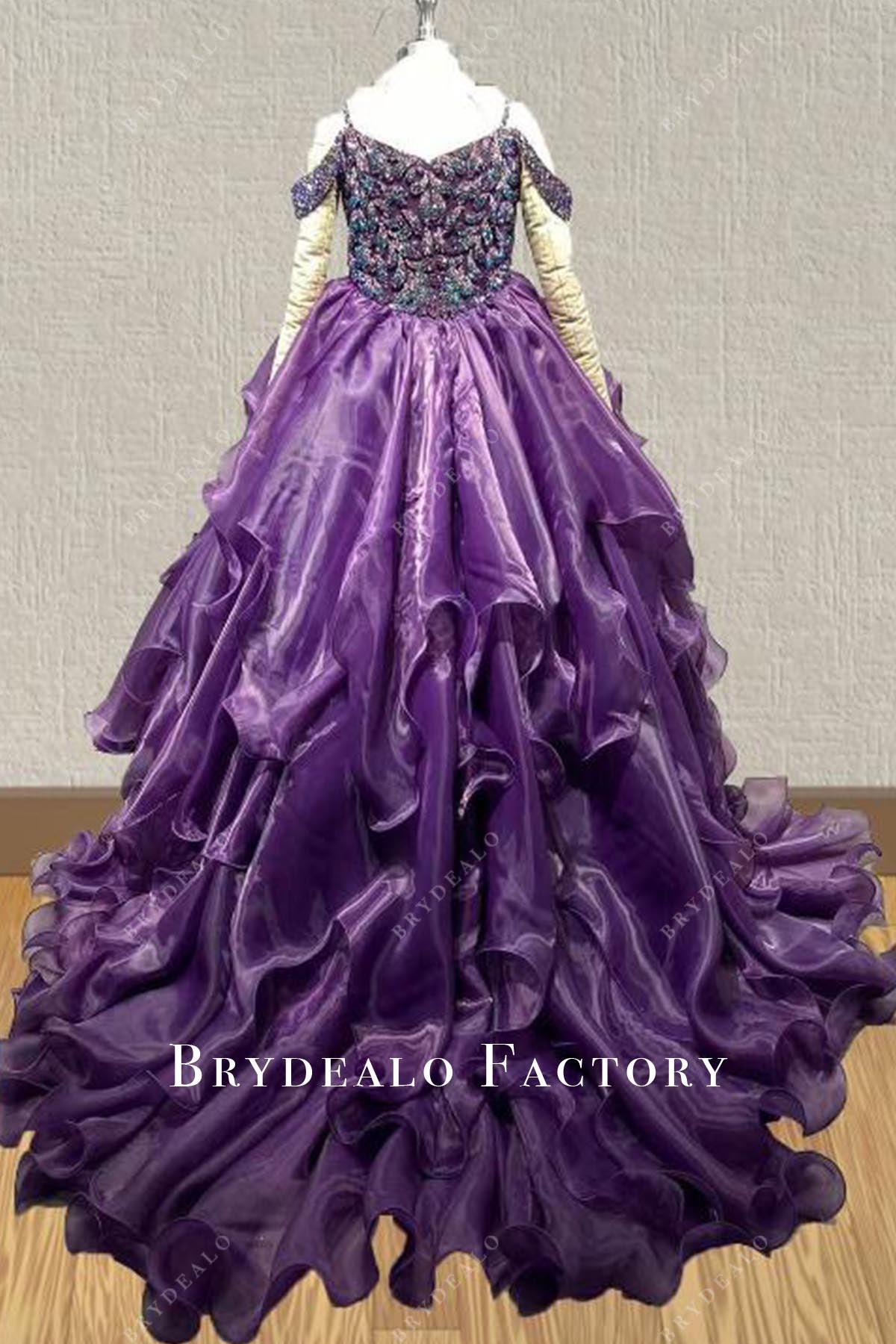 rhinestones grape court train pageant dress