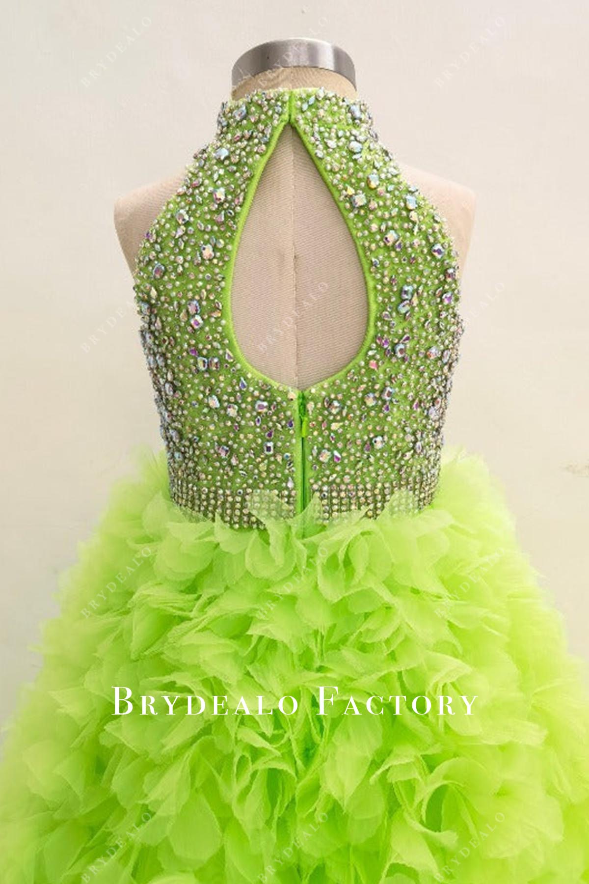 rhinestones green keyhole back pageant dress