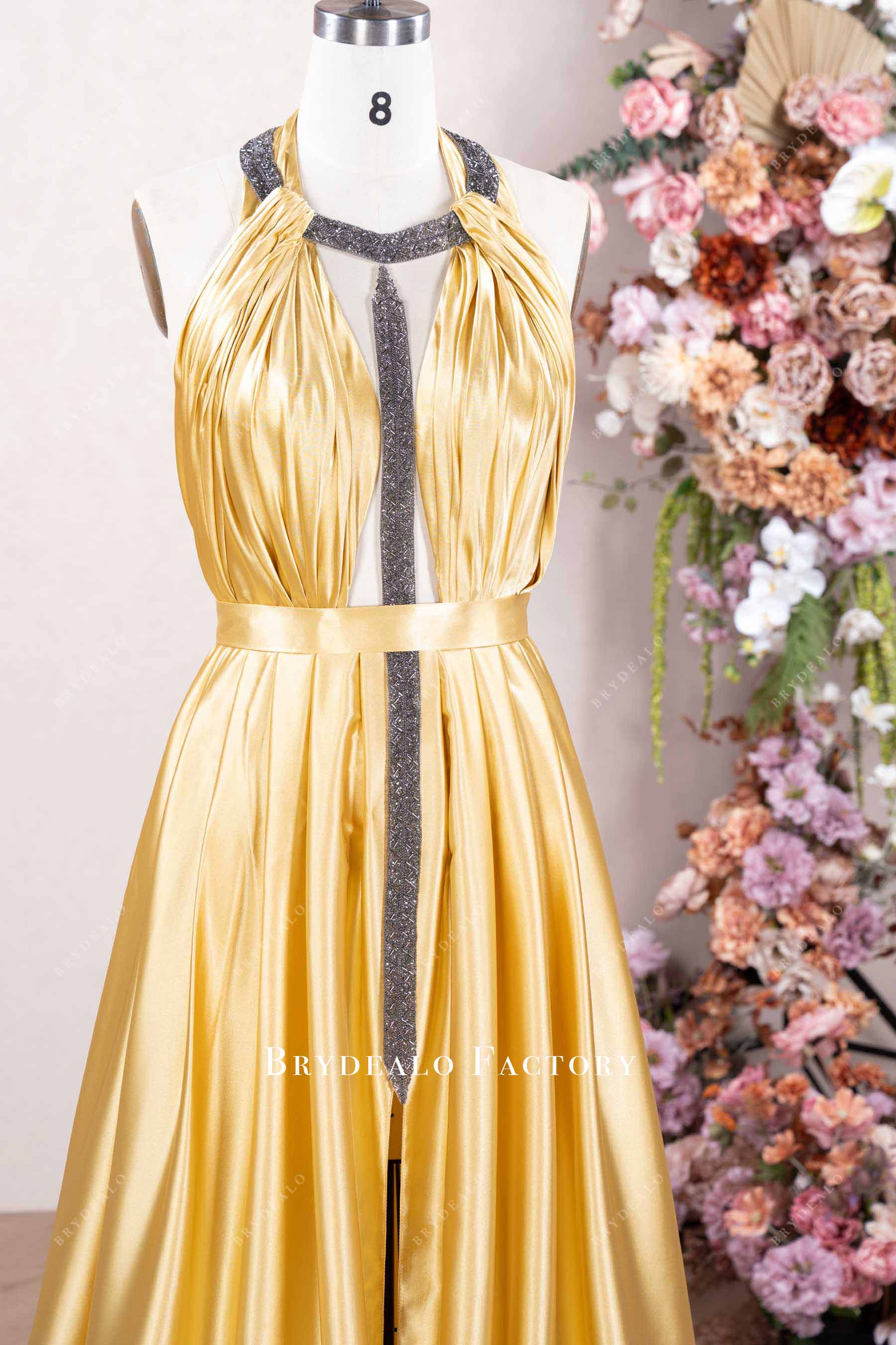 rhinestones halter neck prom gown