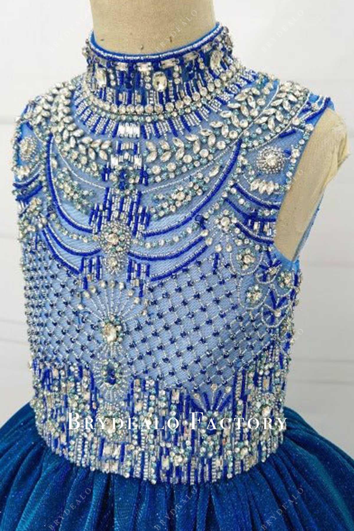 rhinestones high neck pageant dress