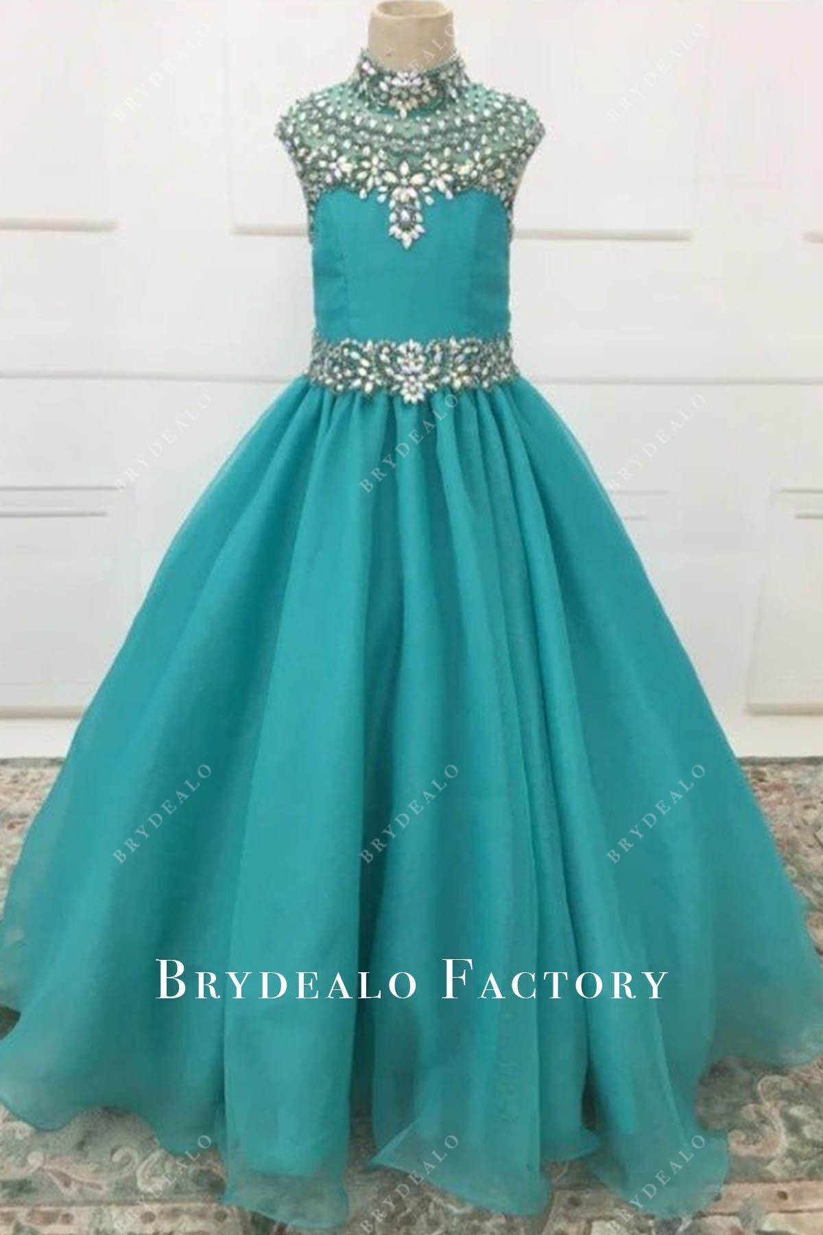 rhinestones jade a line pageant dress