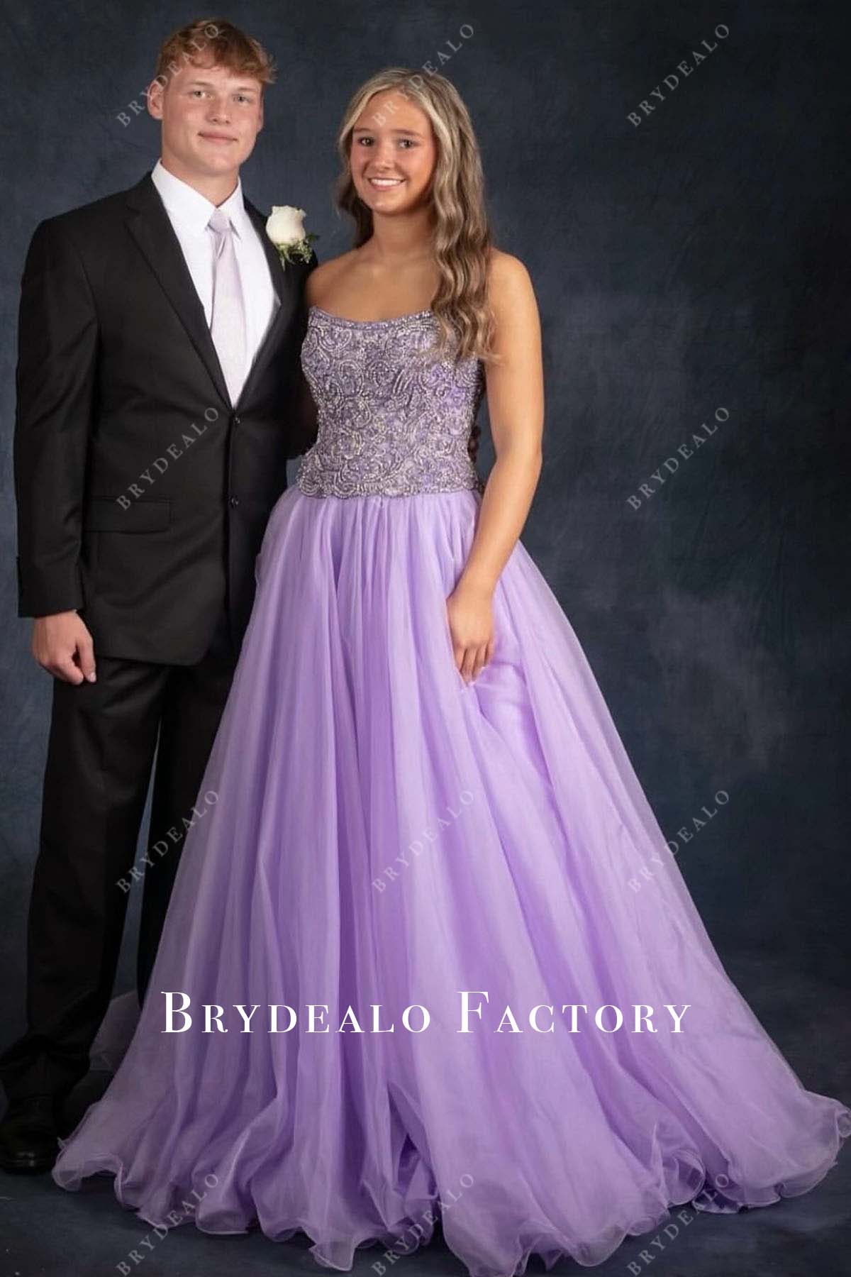 Homecoming Dress | Rhinestones Strapless Lilac A-Line Formal Gown