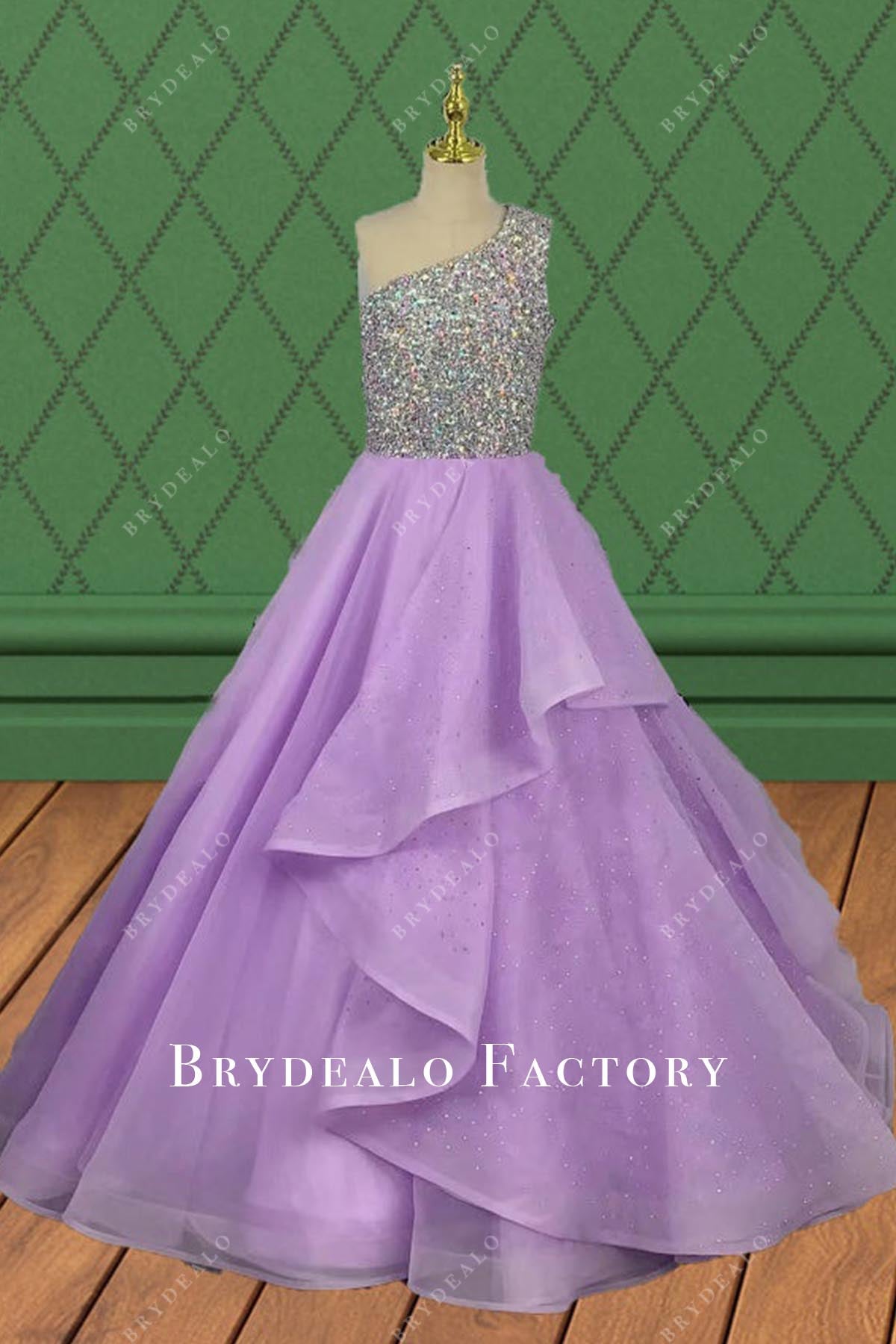 rhinestones one shoulder pageant dress