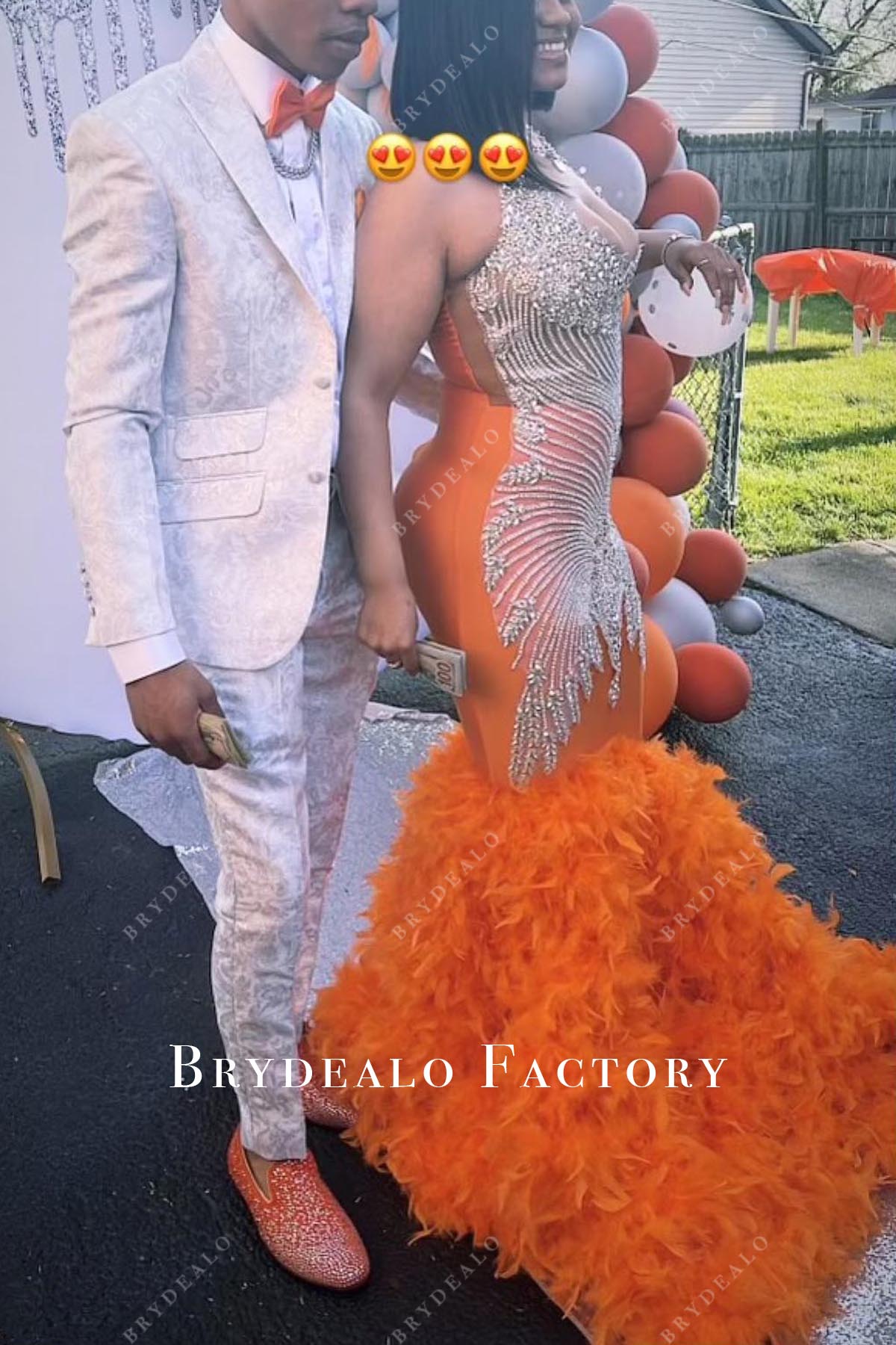 rhinestones orange trumpet prom dress