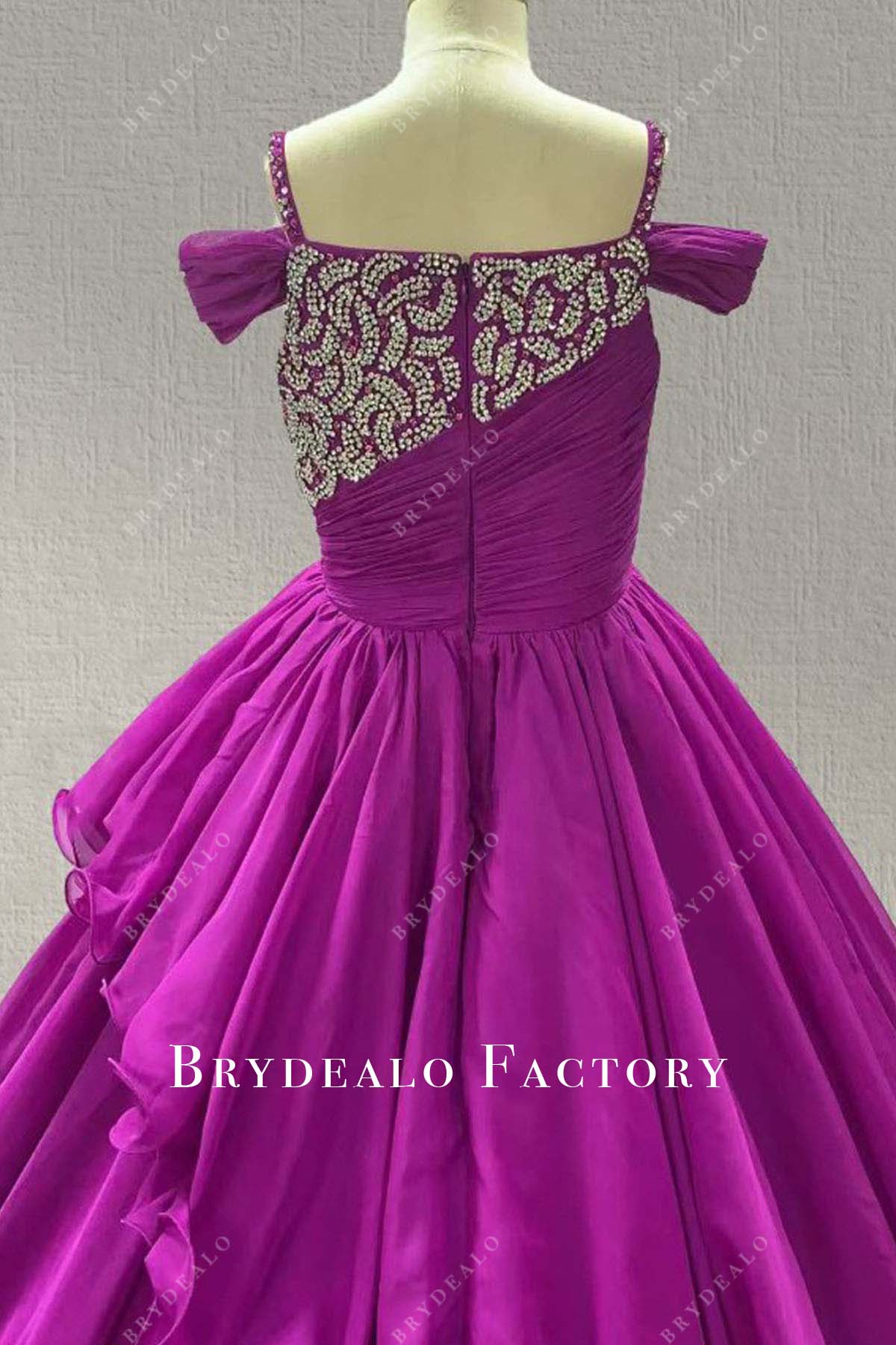 rhinestones orchid cold shoulder sleeves a line pageant dress