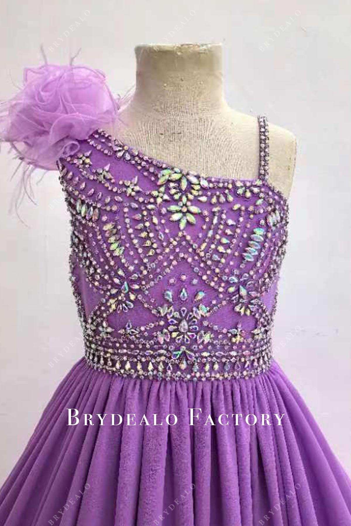 rhinestones purple pageant dress