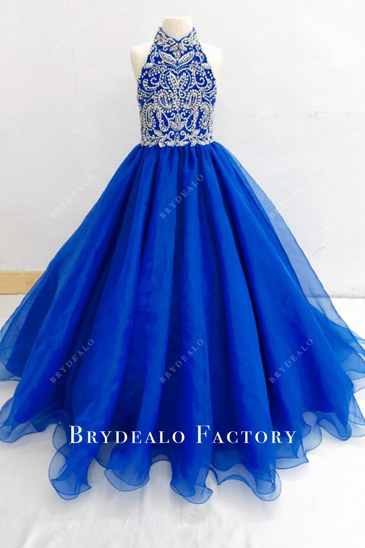 rhinestones royal blue a line pageant dress