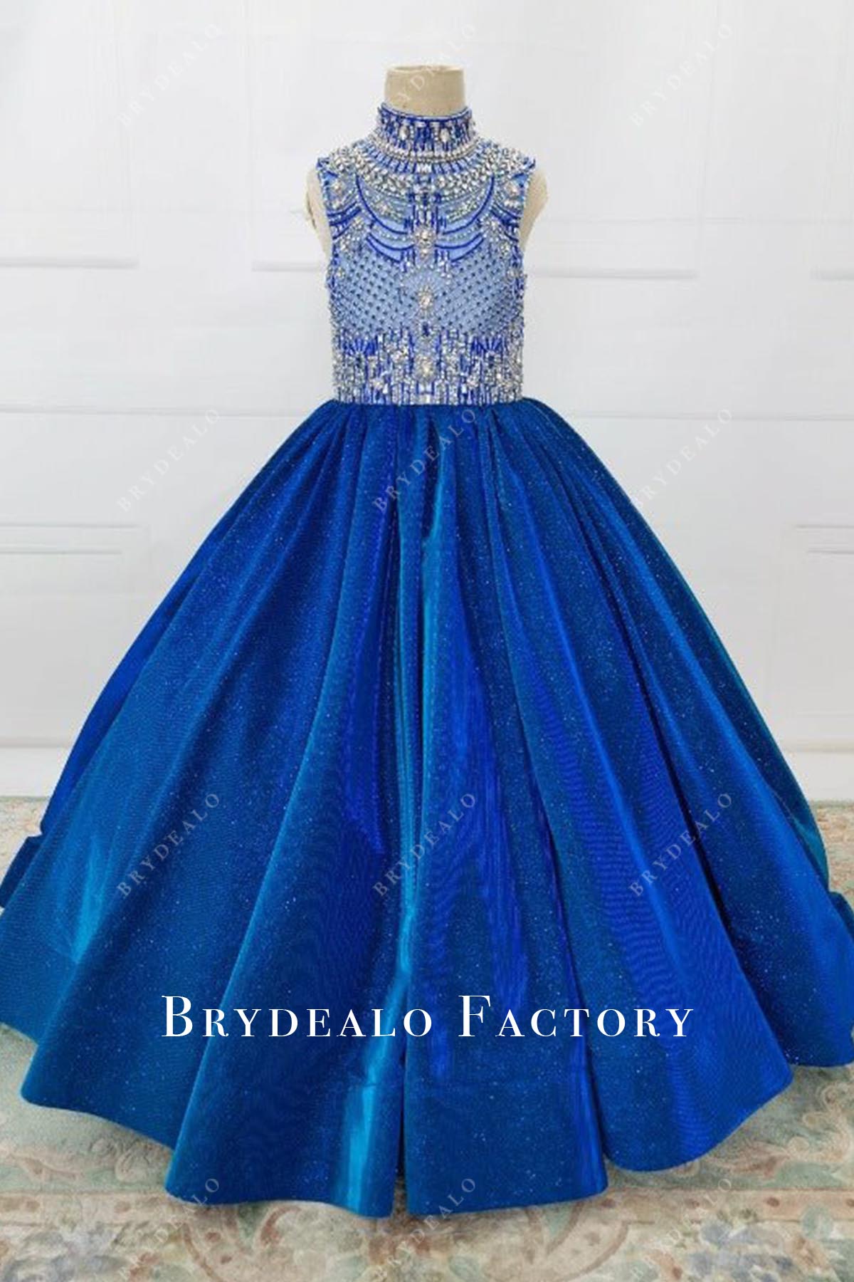 Rhinestones Royal Blue High Neck A-Line Pageant Dress