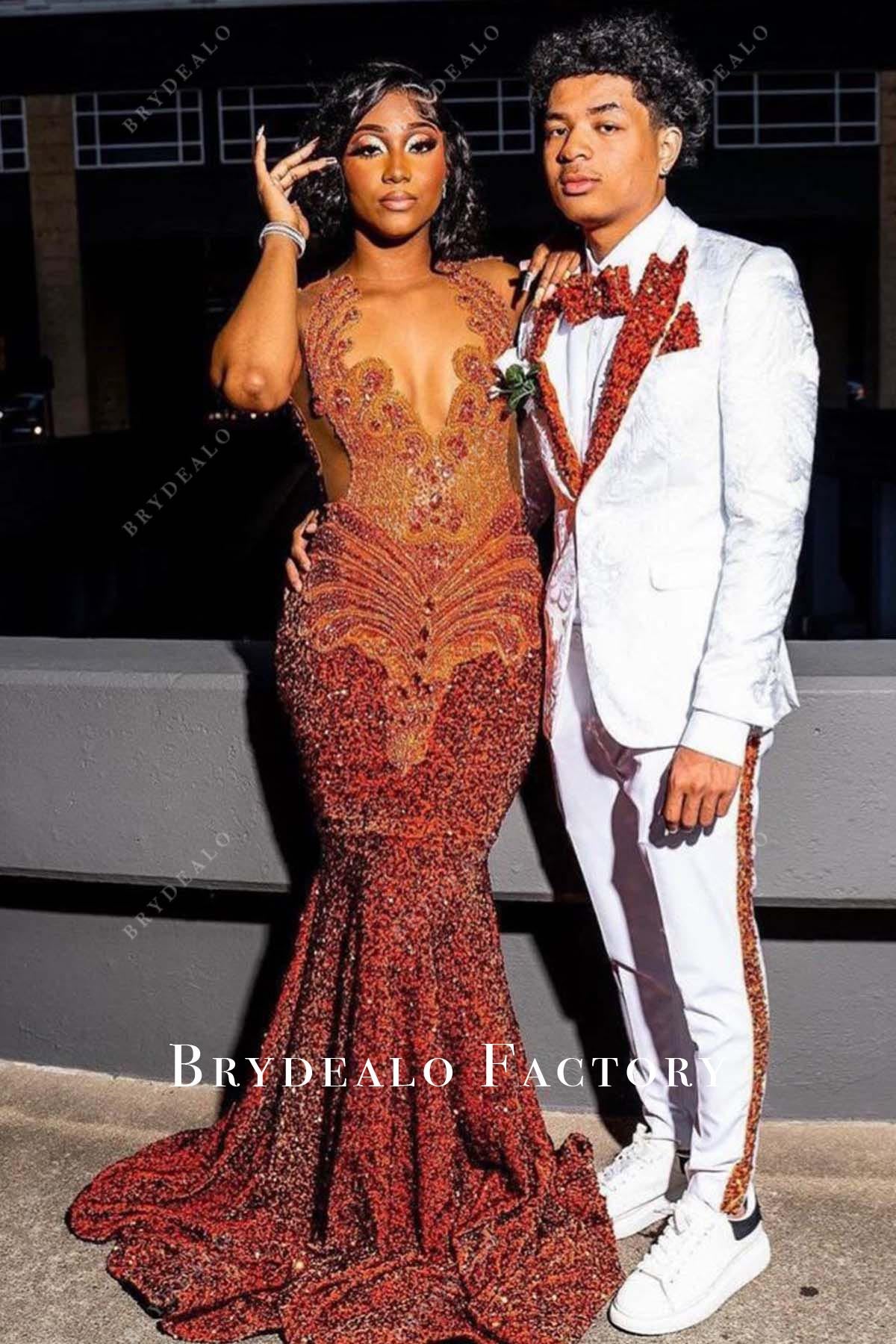 rhinestones rusty trumpet prom dress