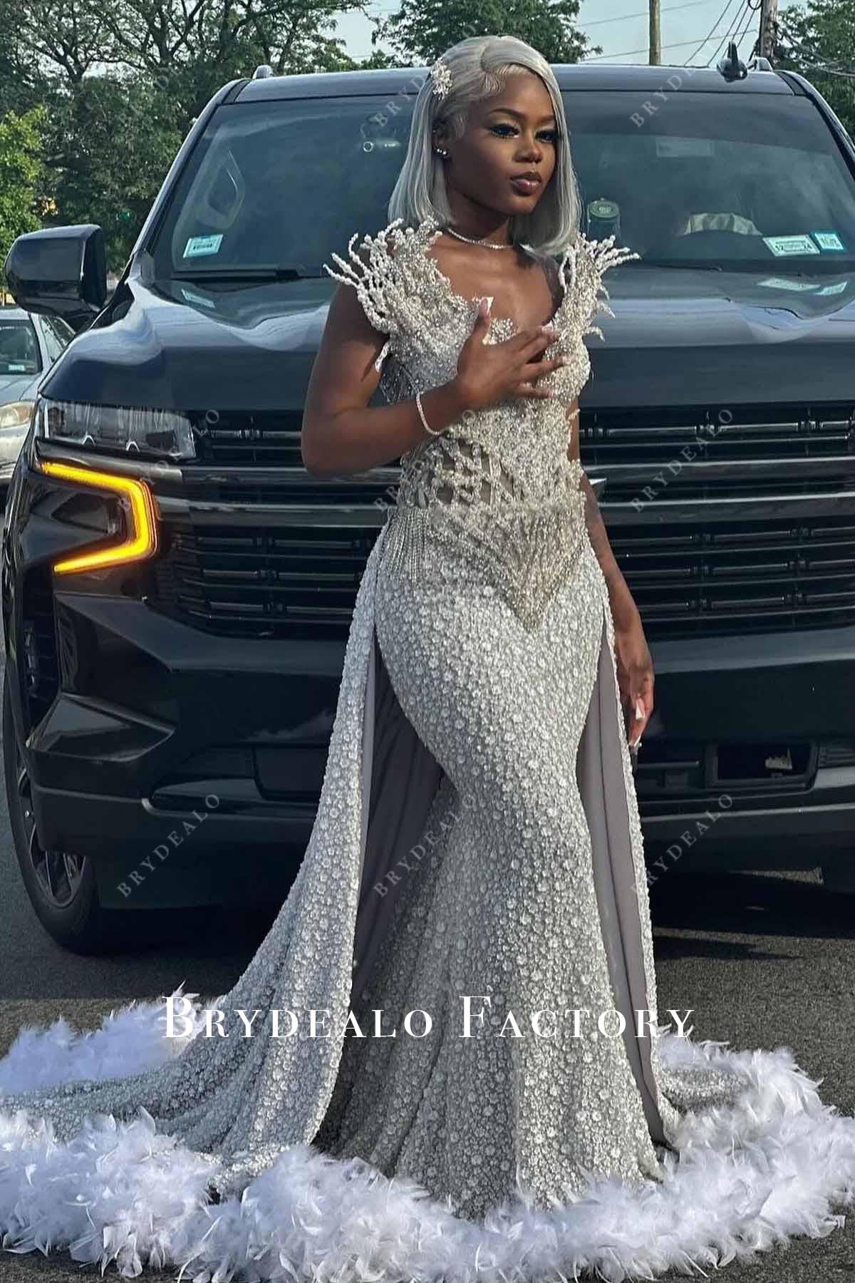 rhinestones strapless overskirt prom dress