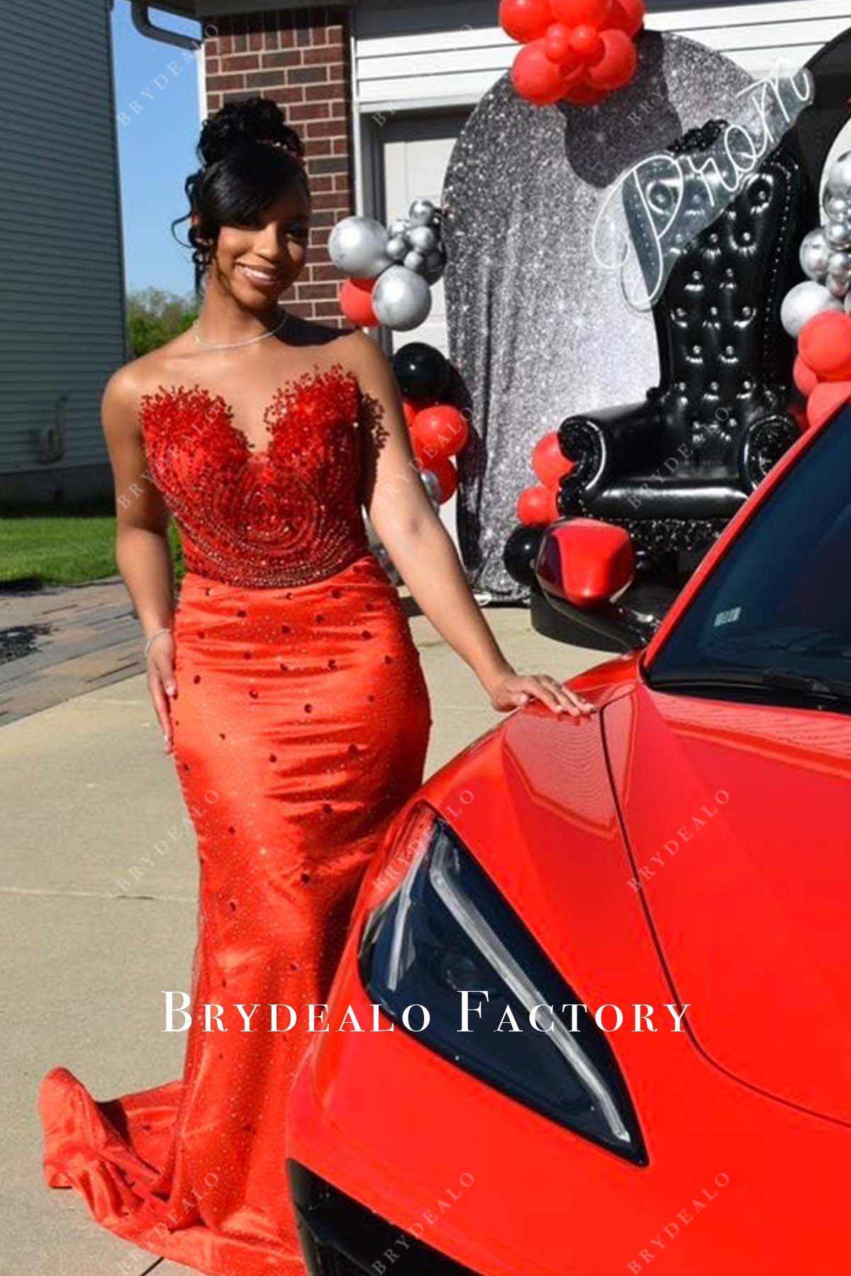 rhinestones strapless mermaid prom dress