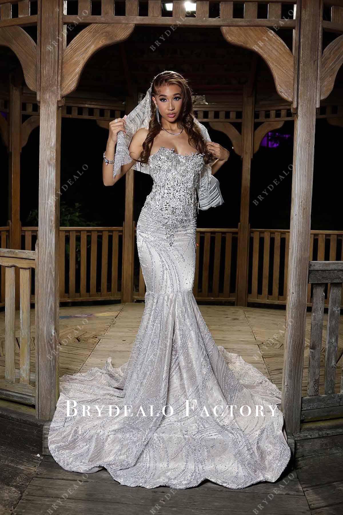 rhinestones v neck prom dress