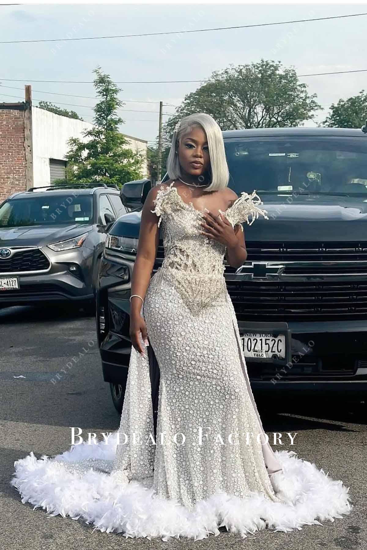 rhinestones v neck prom dress