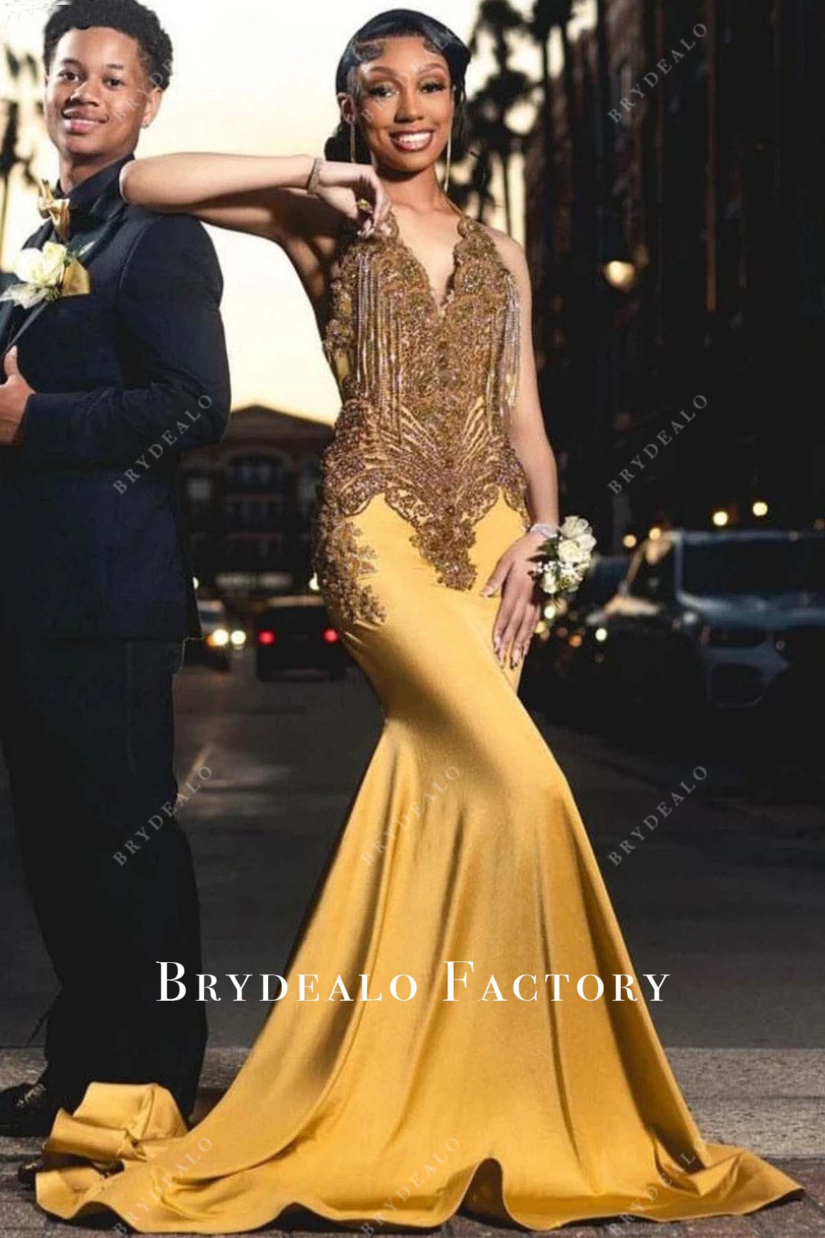 Gold Halter Rhinestones Mermaid Prom Dress Gold Halter Rhinestones Mermaid Prom Dress