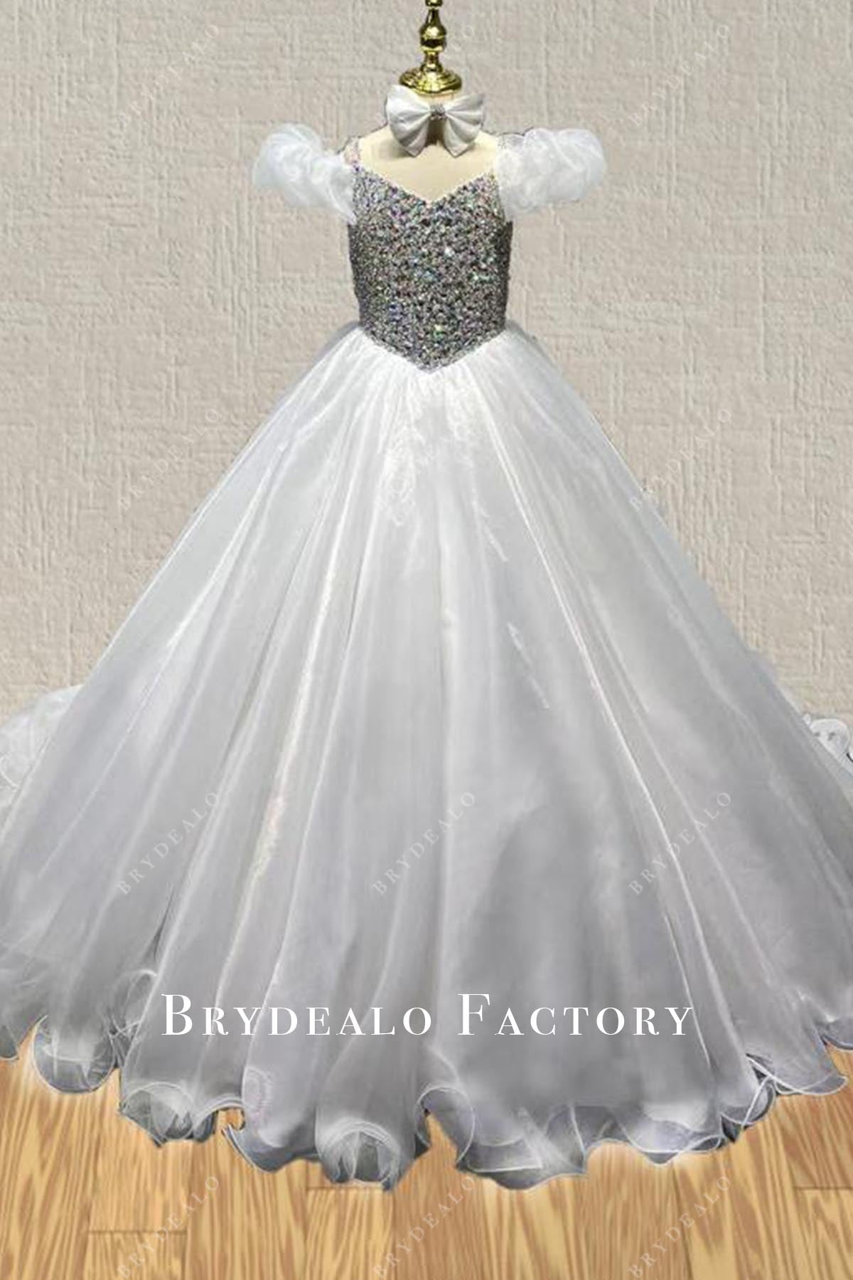 rhinestones white a line pageant dress