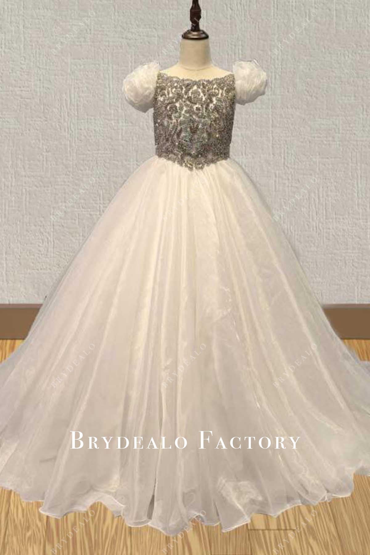 rhinestones white a line pageant dress