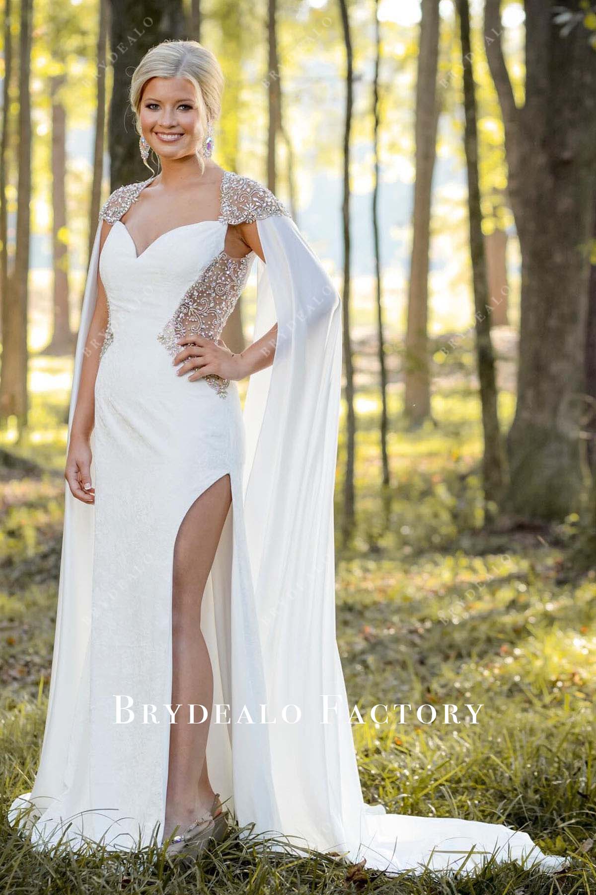 Homecoming Dress | Rhinestones White Queen Anne Neckline Formal Gown