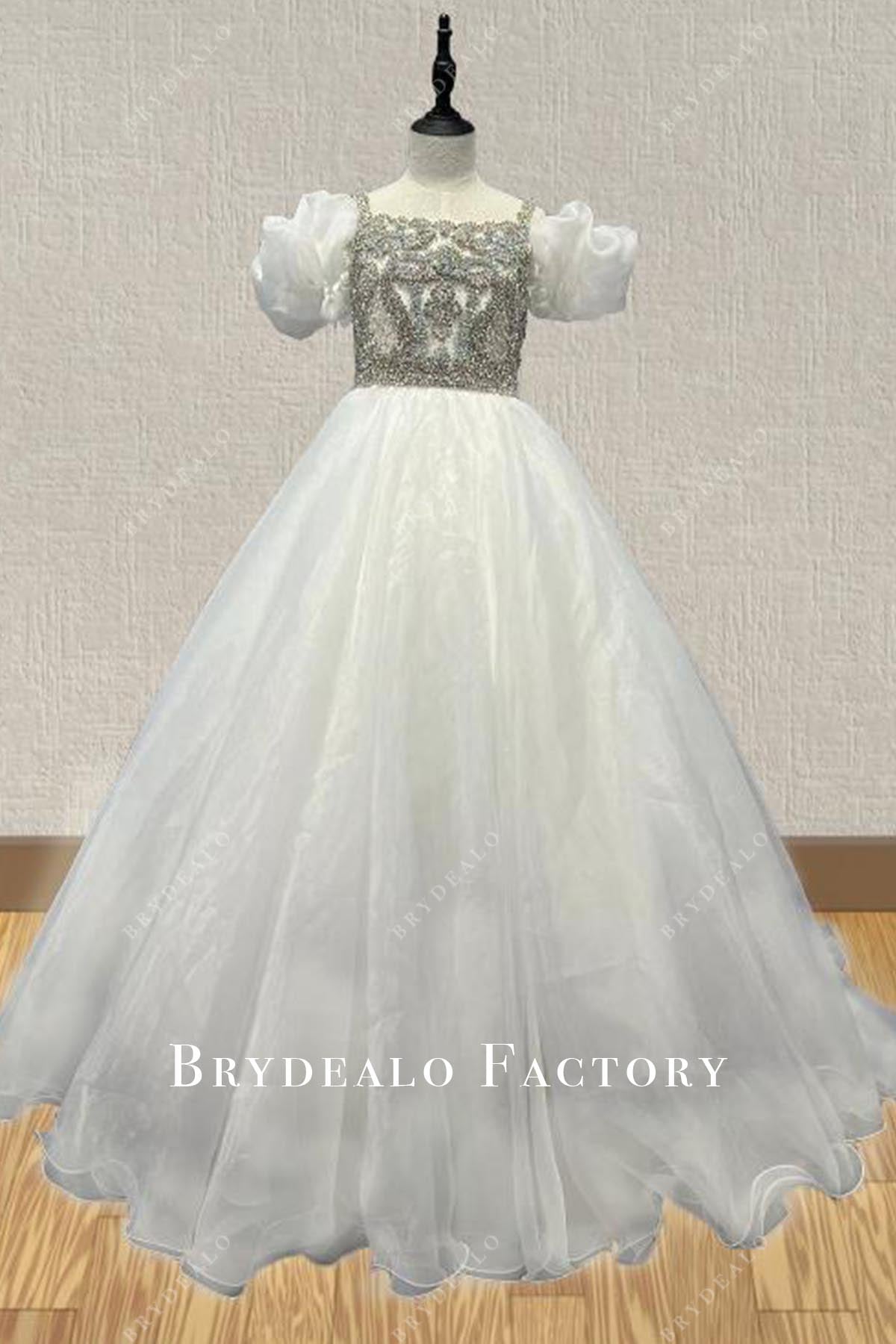 rhinestones white pageant dress