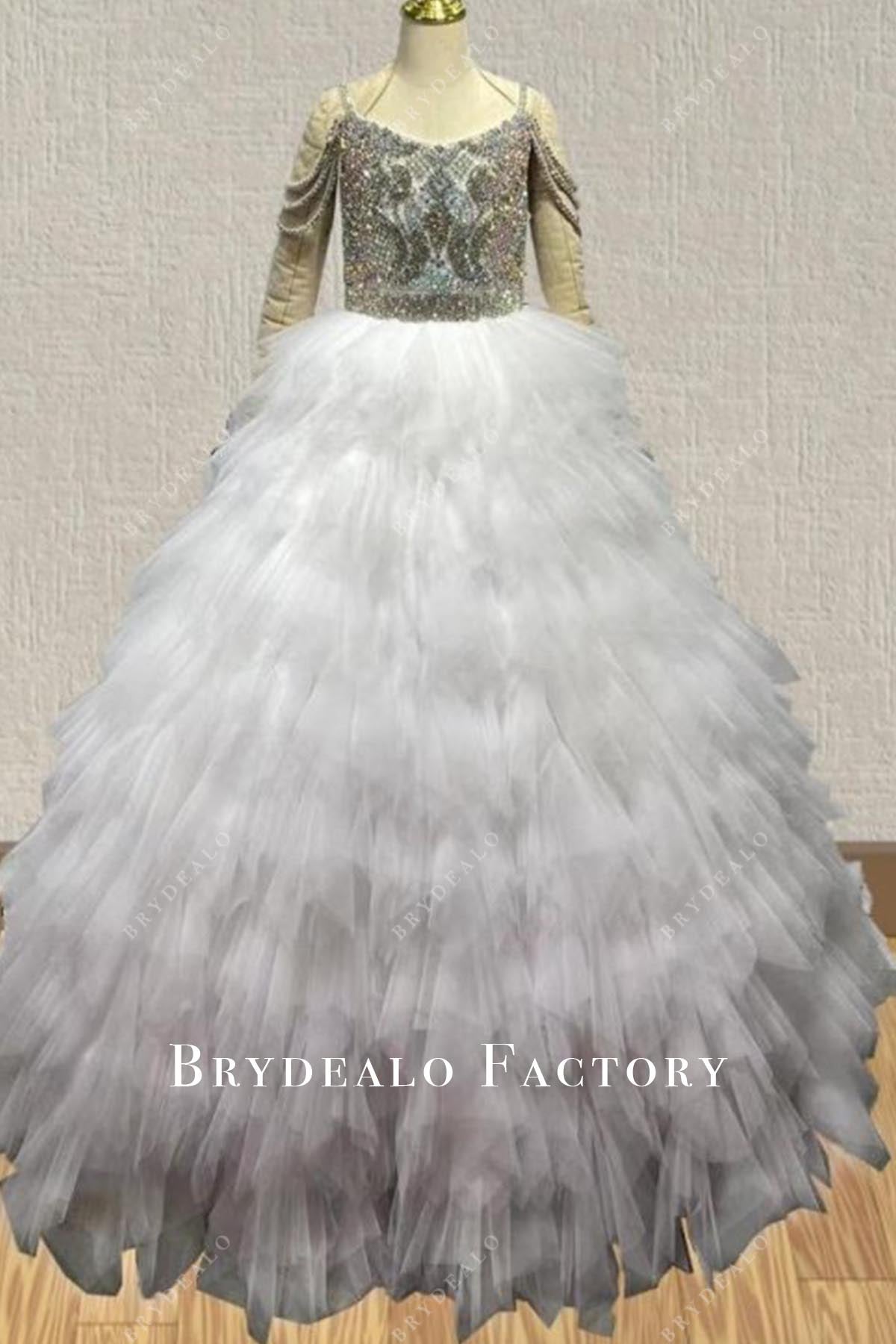 rhinestones white pageant dress