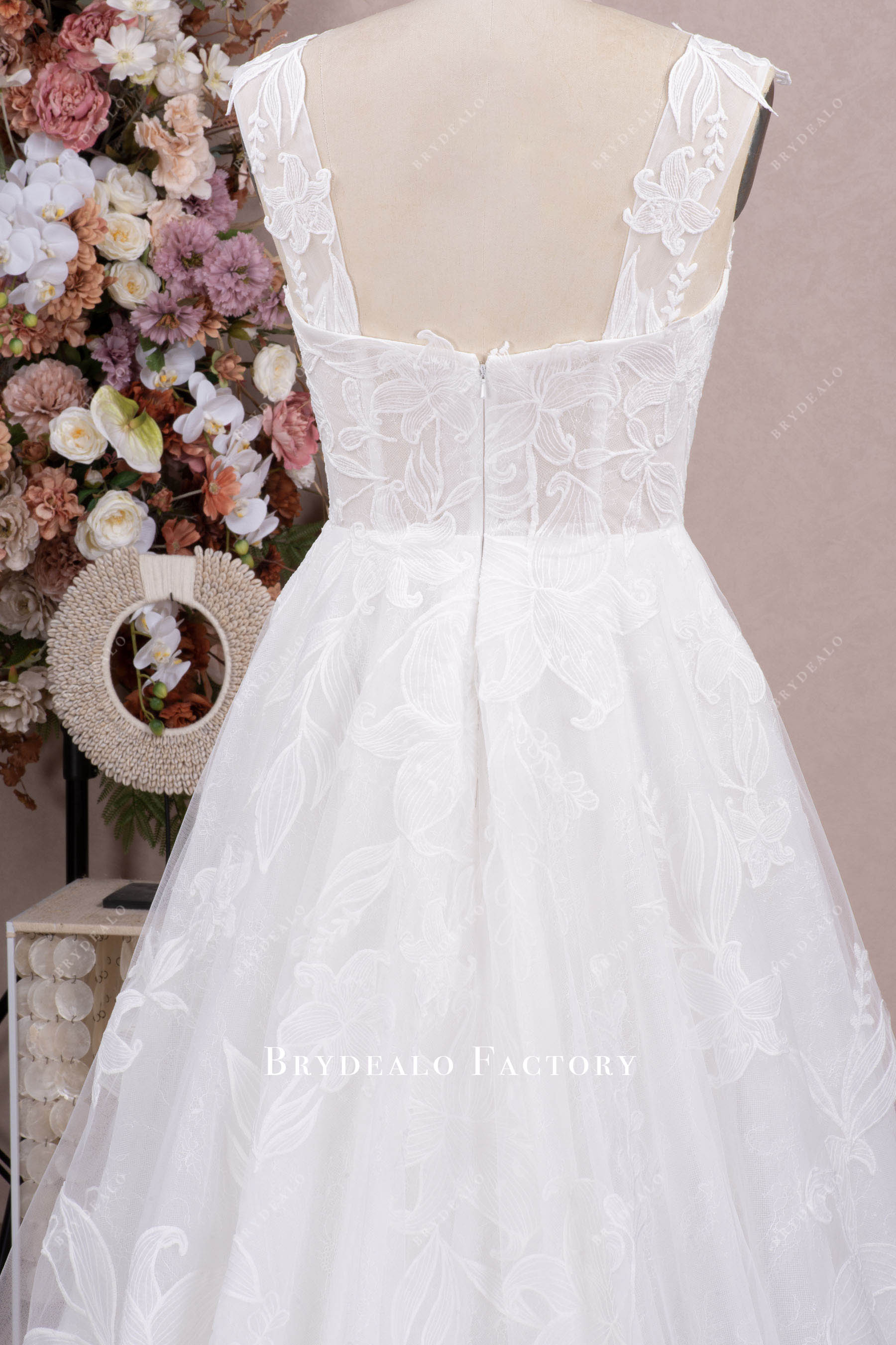 romantic a line lace wedding dress