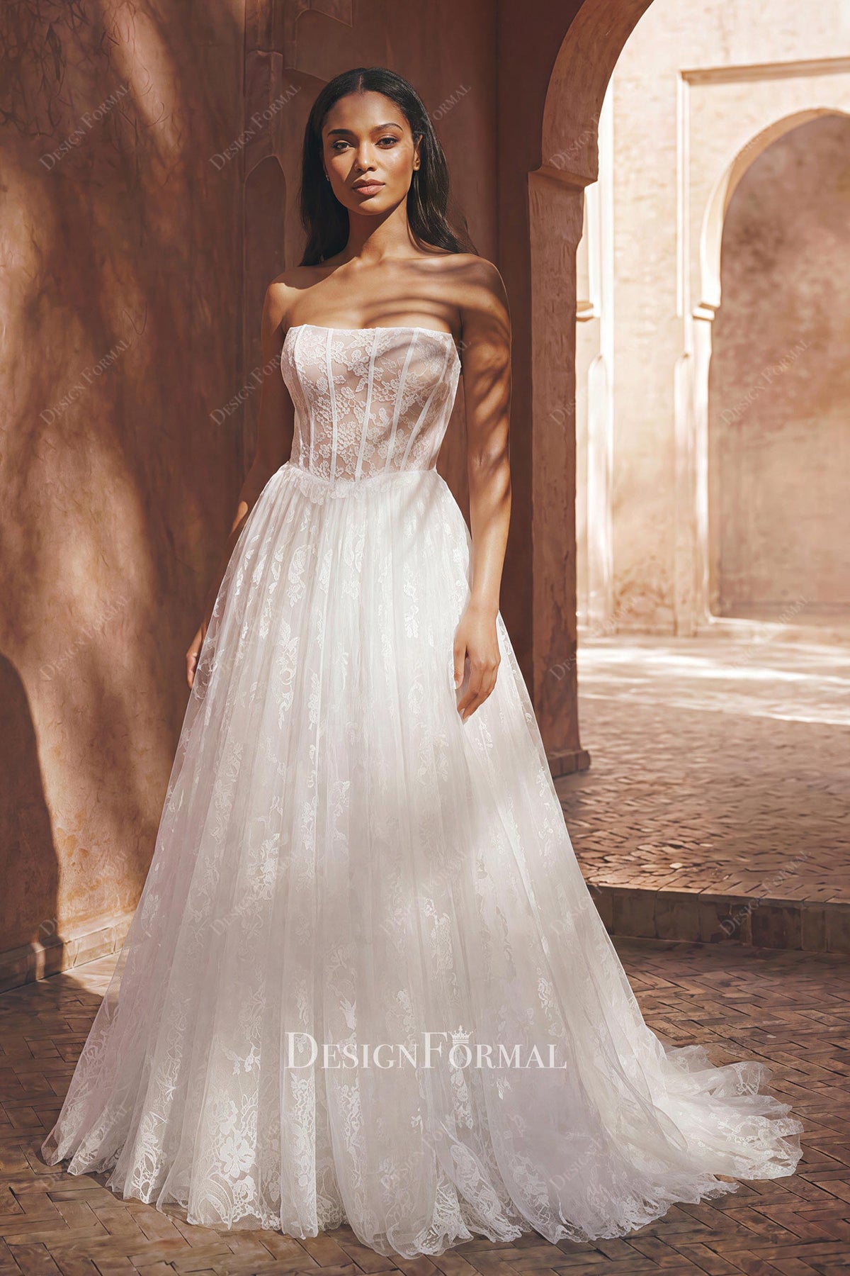 romantic flower lace a line bridal dress