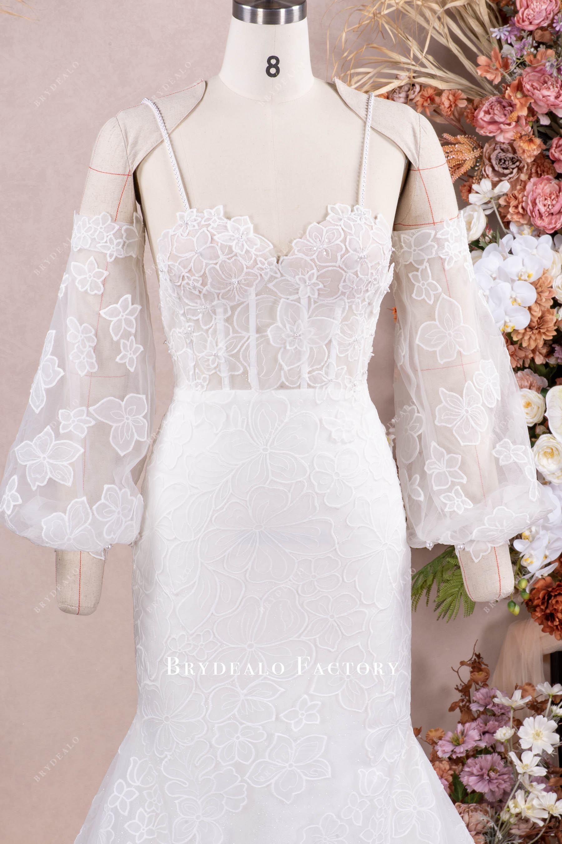 romantic flower lace wedding dress