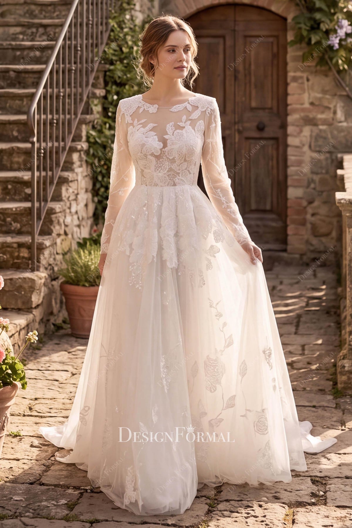 romantic flower lace wedding dress