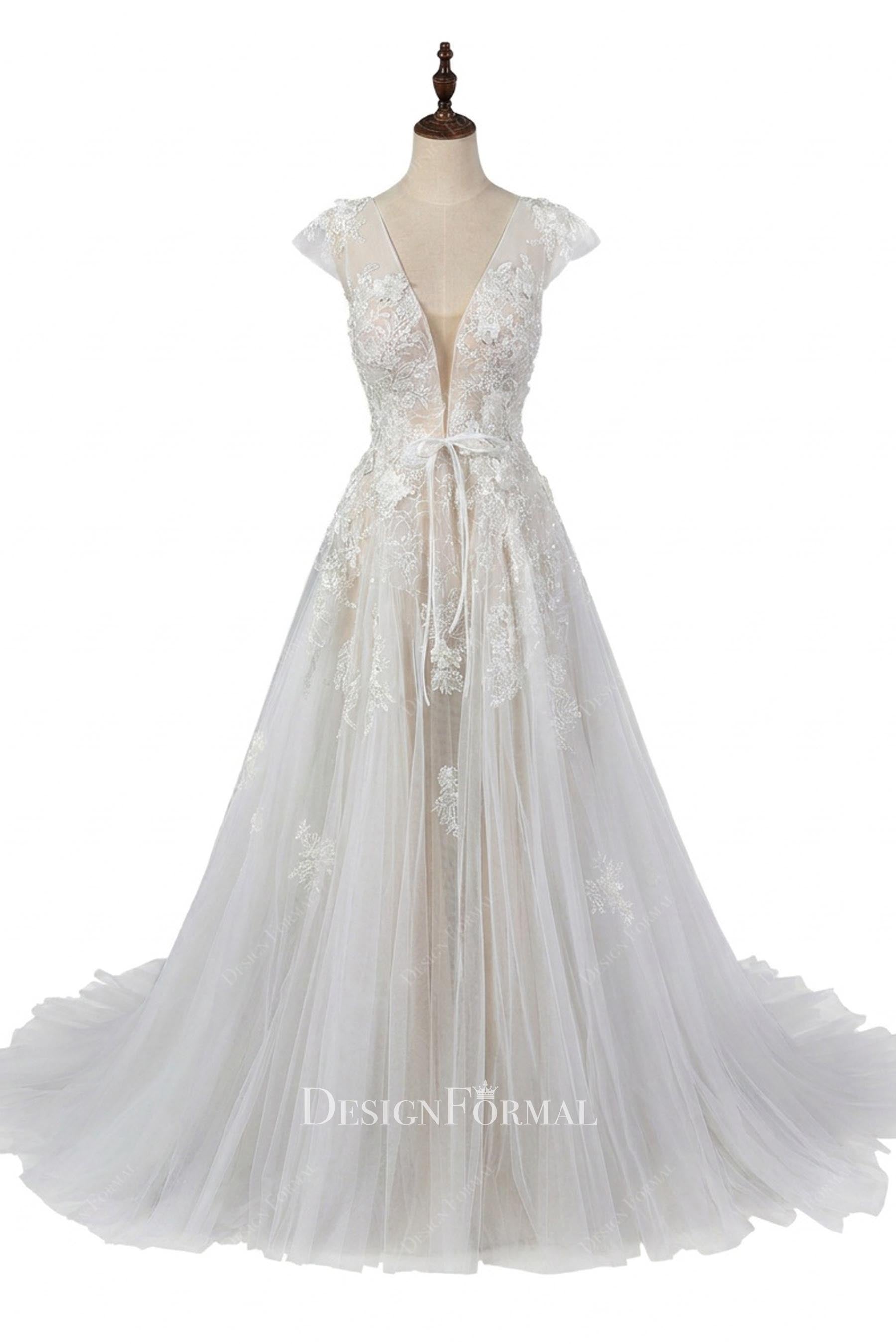 romantic lace a line wedding dress
