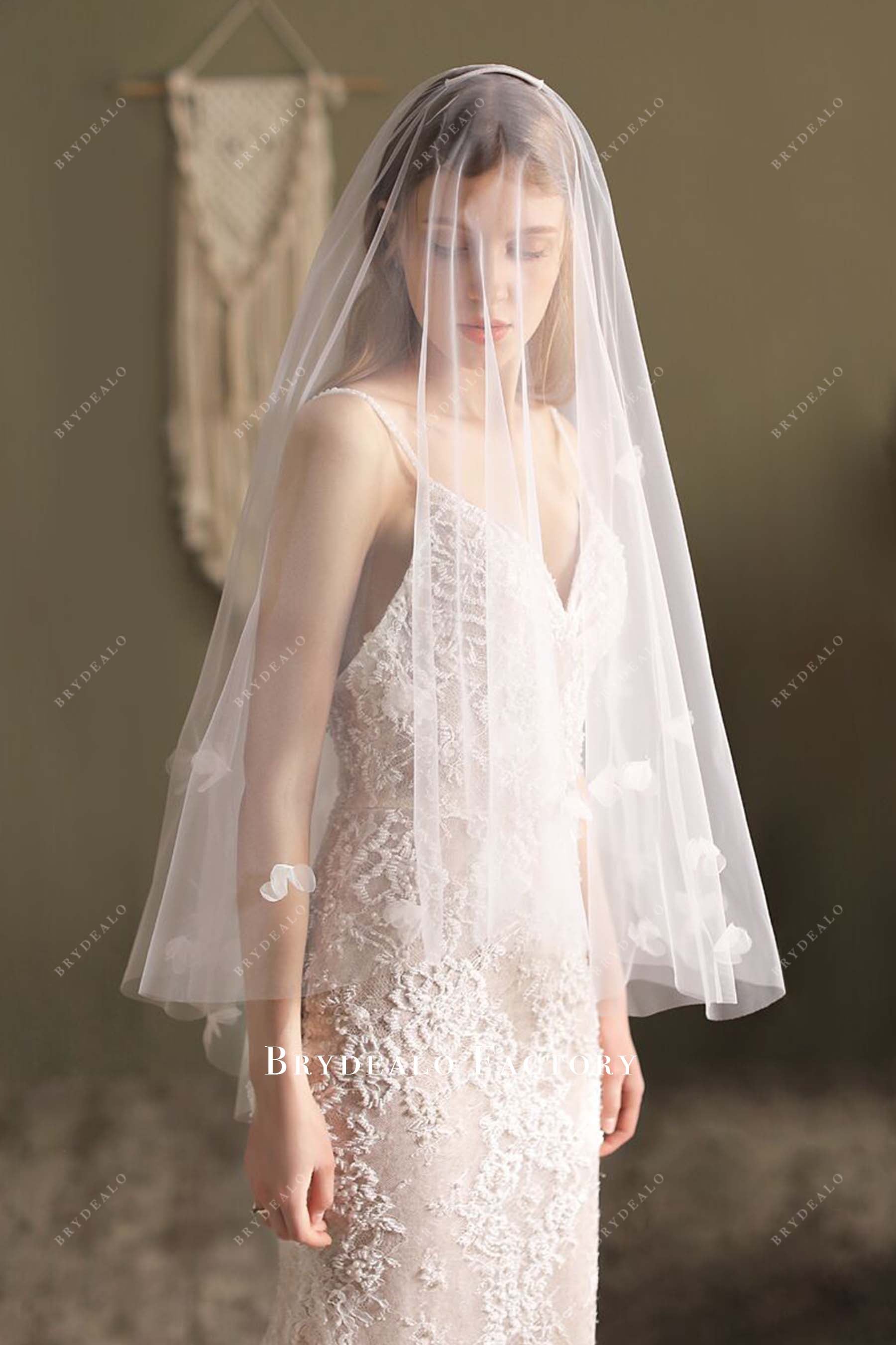 romantic petals scattered bridal drop veil