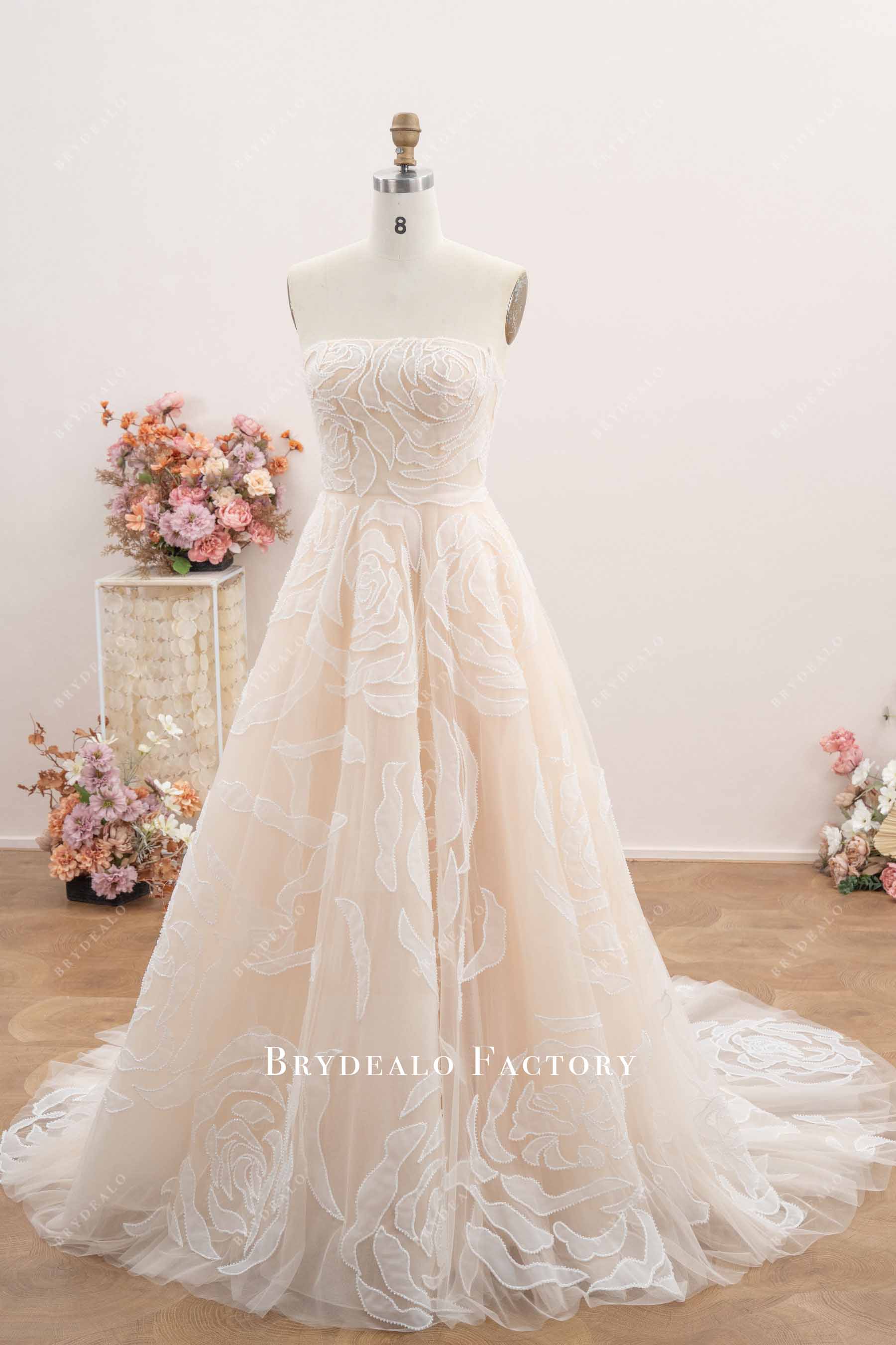 romantic strapless Aline wedding dress
