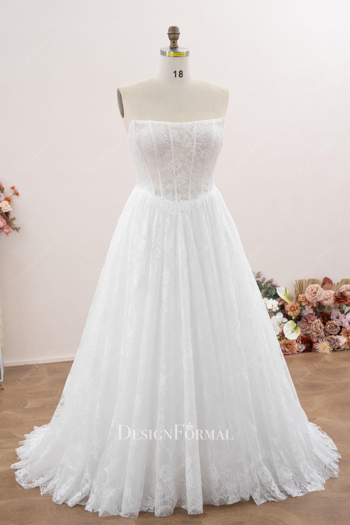 romantic white flower lace wedding gown