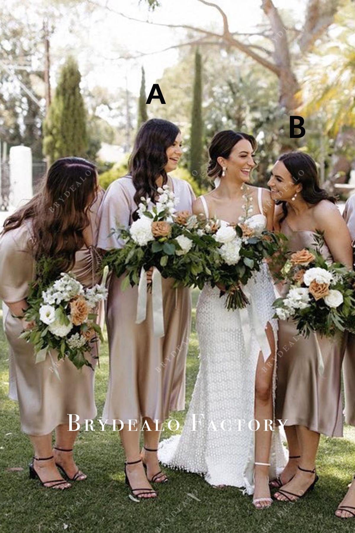 Rose Gold Satin Short Mismatched Bridesmaid Dresses, Dress B Rose Gold Satin Short Mismatched Bridesmaid Dresses, Dress B