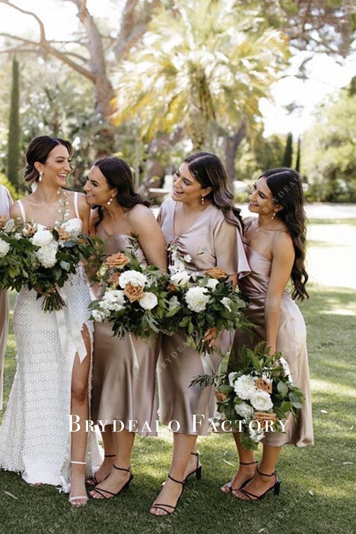 rose gold short mismatched bridesmaid dresses