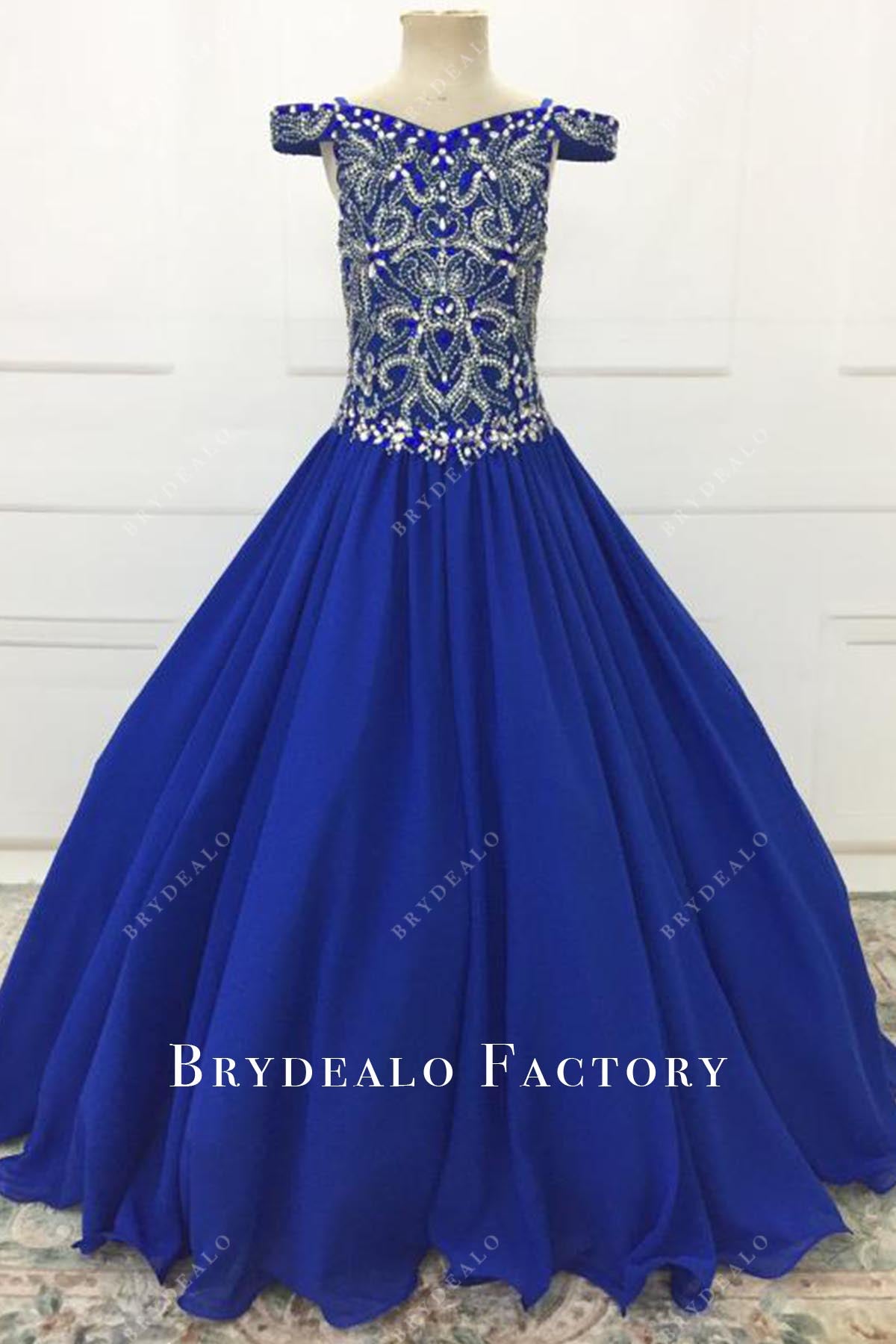 royal blue a line pageant dress