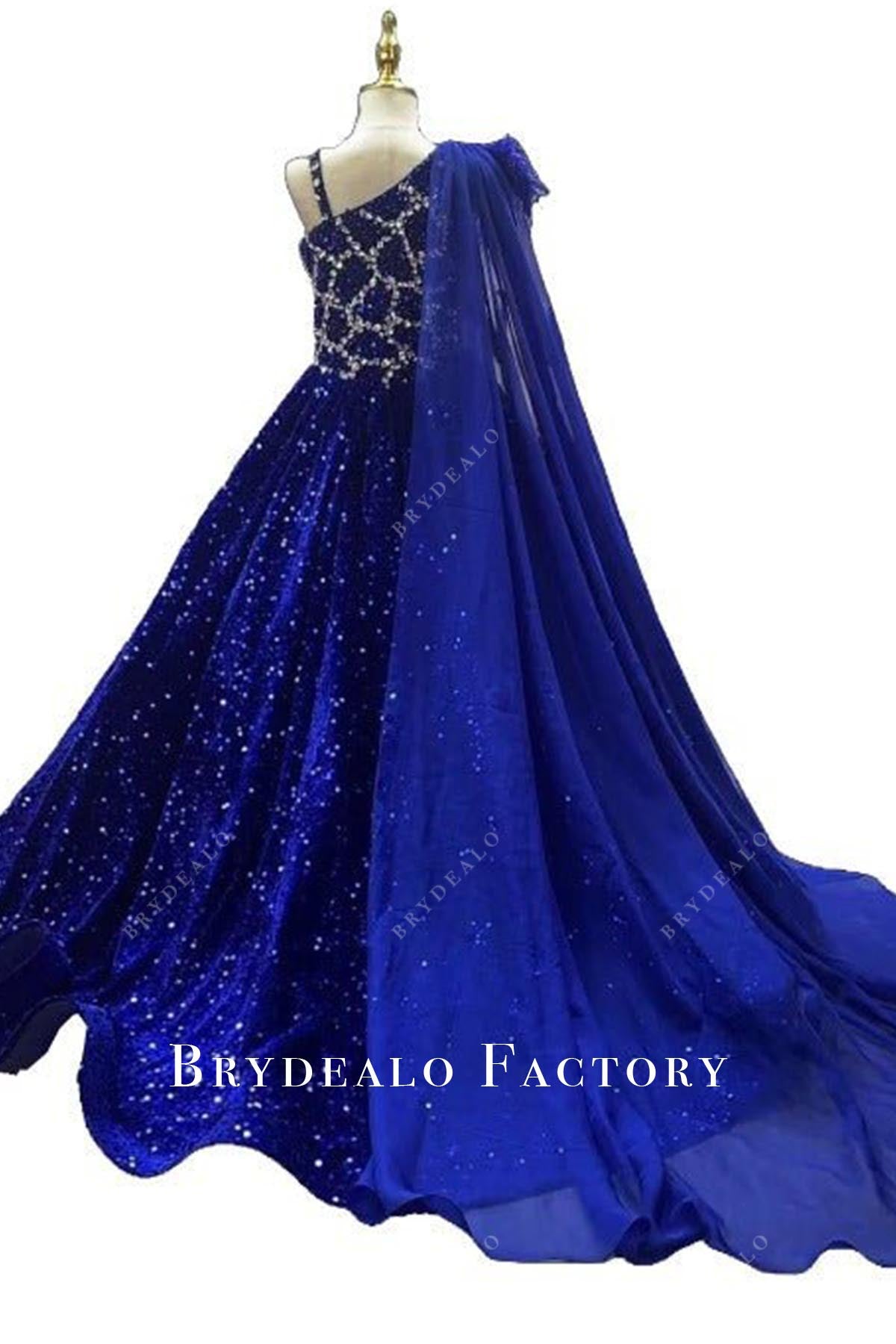royal blue cape pageant dress