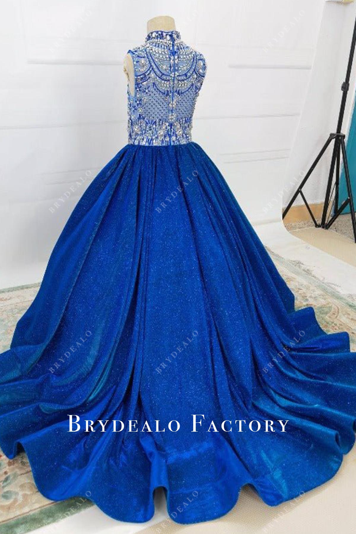 royal blue court train pageant dress