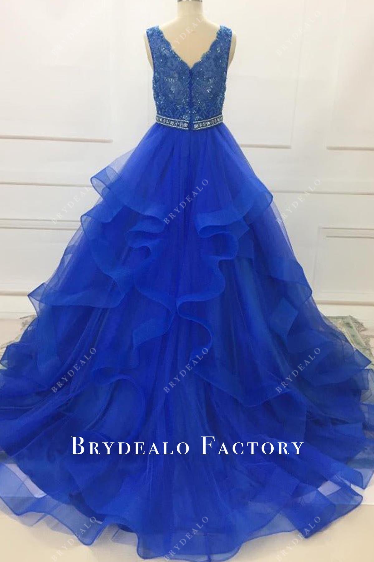 royal blue court train pageant dress