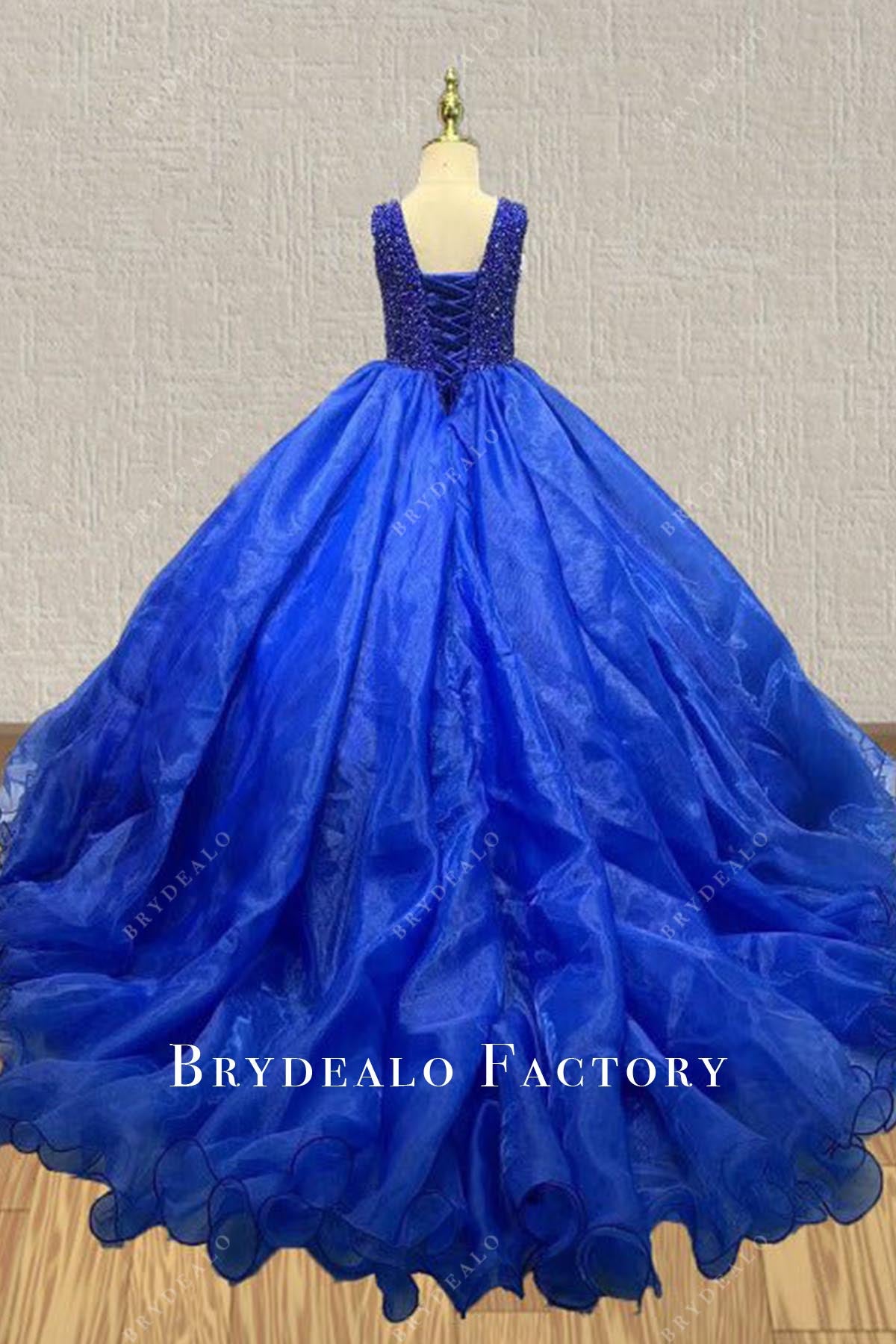 royal blue court train pageant dress