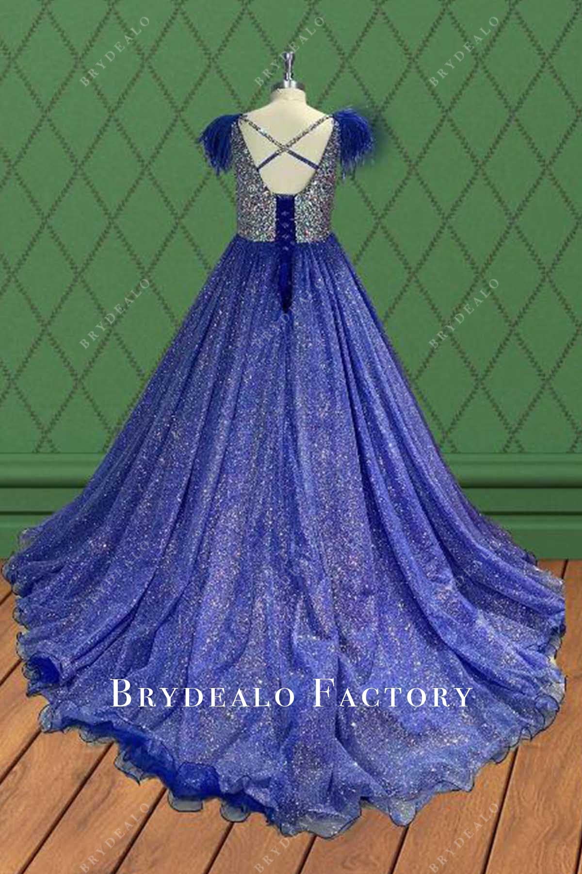 royal blue court train pageant dress