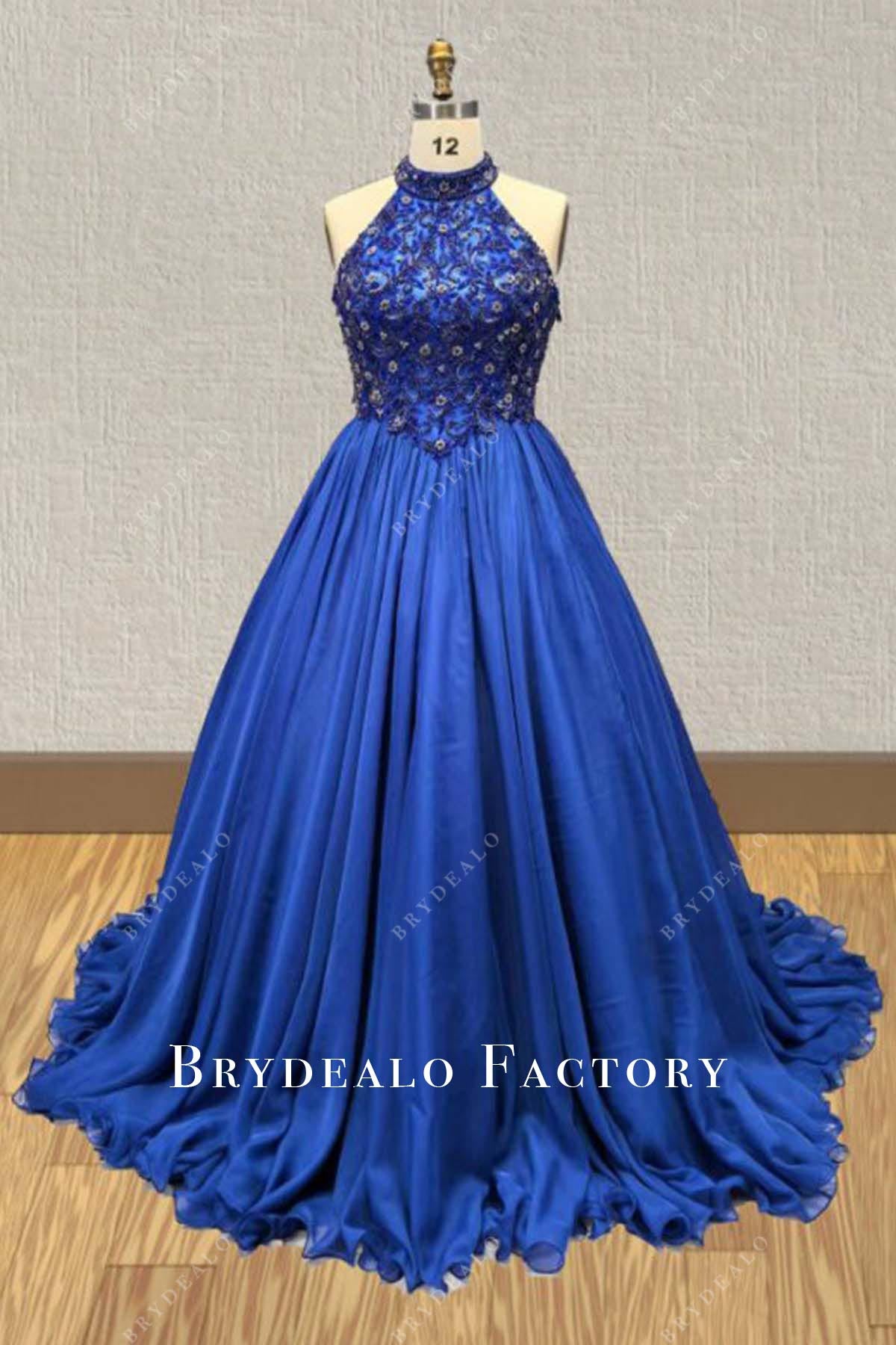 royal blue halter pageant dress