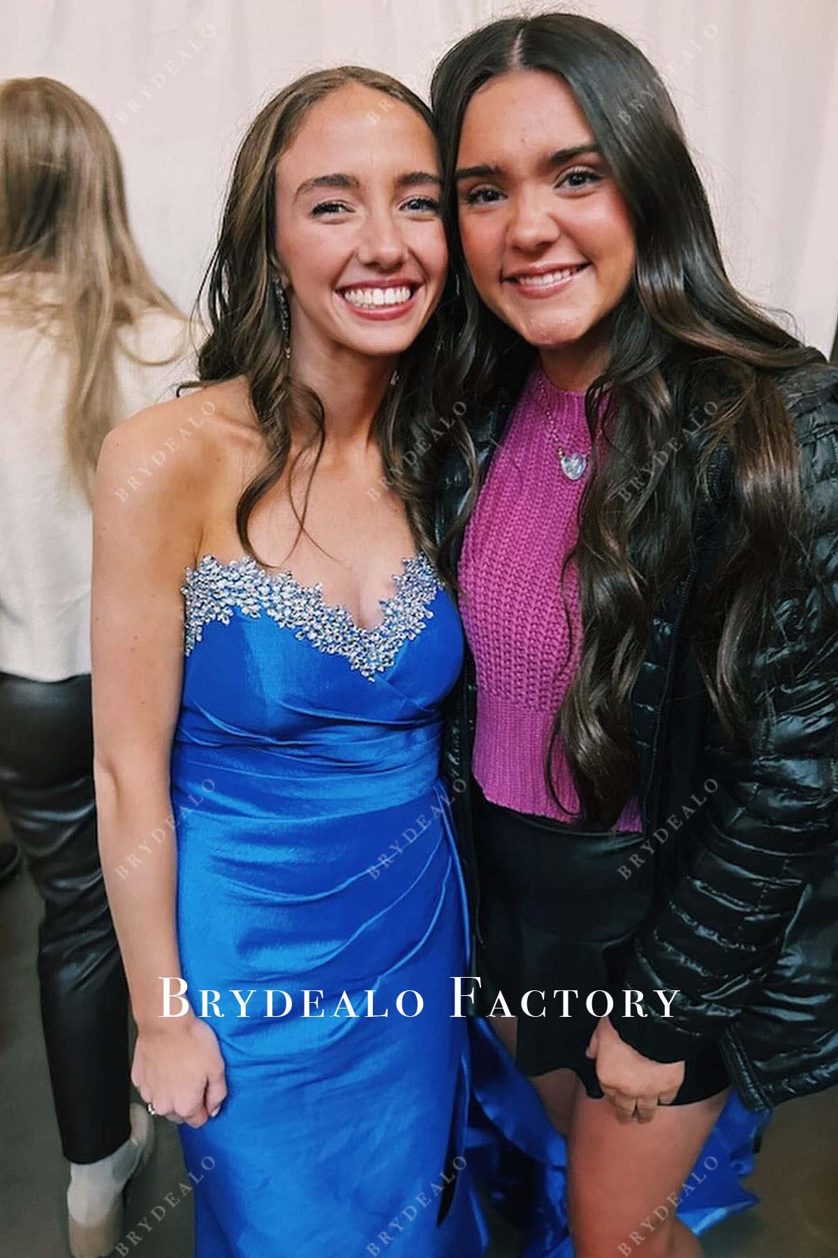 royal blue strapless pleated homecoming dress