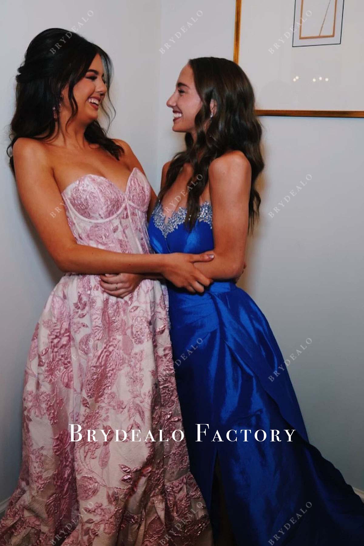 royal blue strapless slit homecoming dress